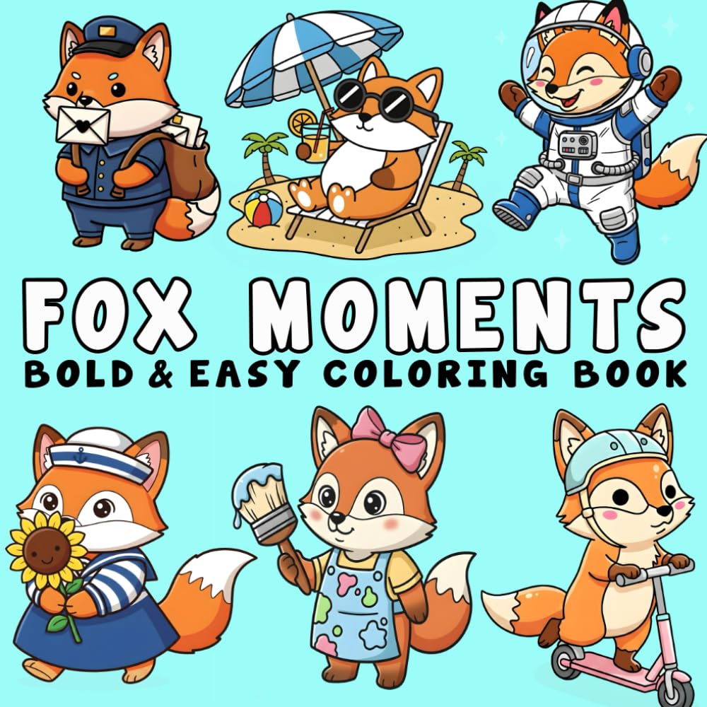 Fox Moments: Beautiful Cute Fox Coloring Pages for Stress Relief – Bold and Easy Designs for Teens and Adults