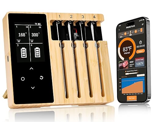 Termómetro inalámbrico inteligente para carne, 4 sondas, pantalla LCD grande mejorada, preciso y estable, aplicación Bluetooth de largo alcance o disponible en Yaxa Costa Rica