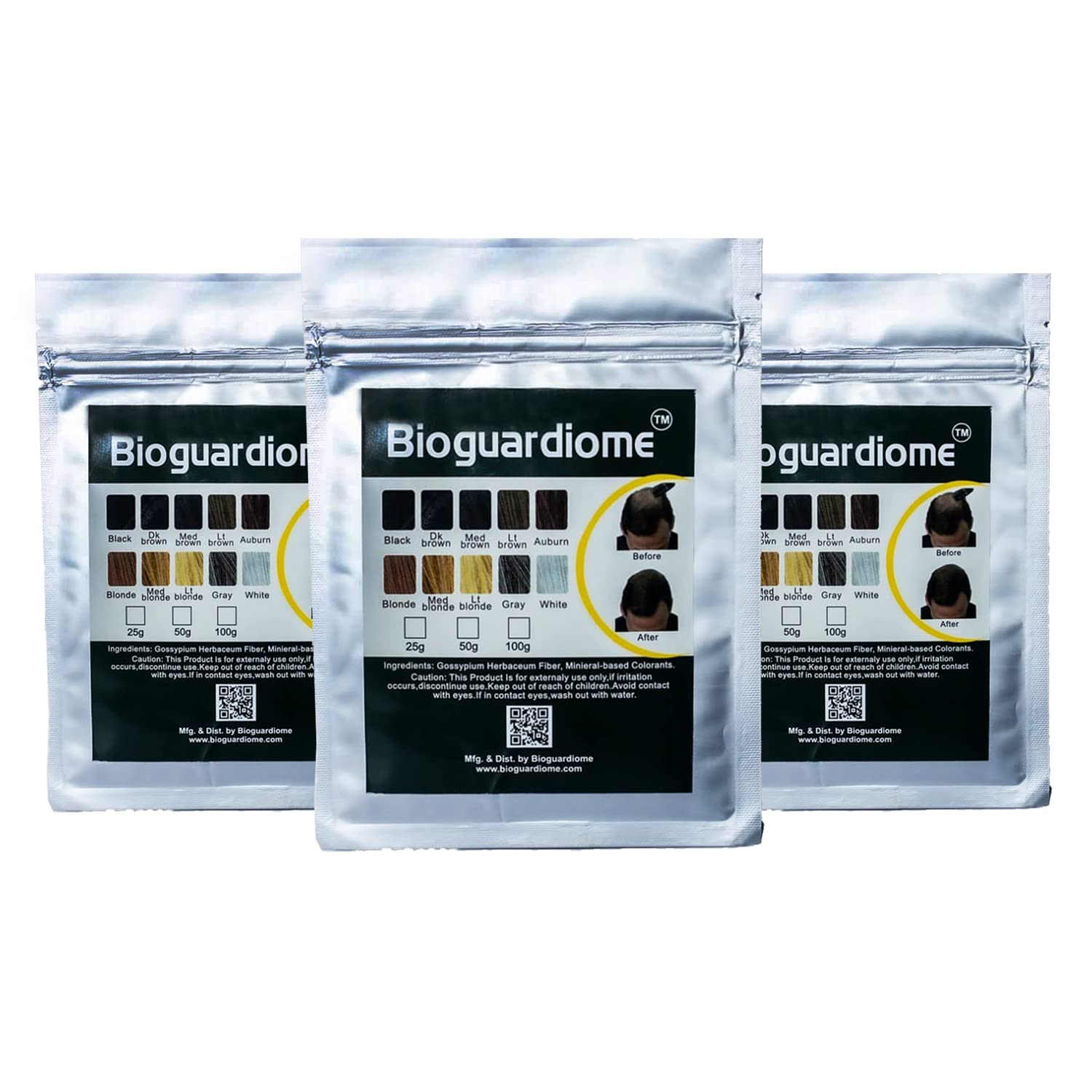 Bioguardiome All Hair Building Fiber Refill Bag ,Powder Based Hair Fibers (Black, Size: 75 gm) Pack of 3