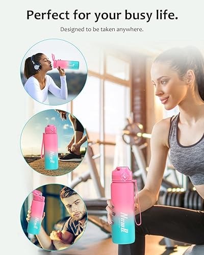 Miniatura 7 de One Touch Botella de agua deportiva (paquete de 1) con asa de transporte, a prueba de fugas, tapa abatible, sin BPA, botella de agua de material