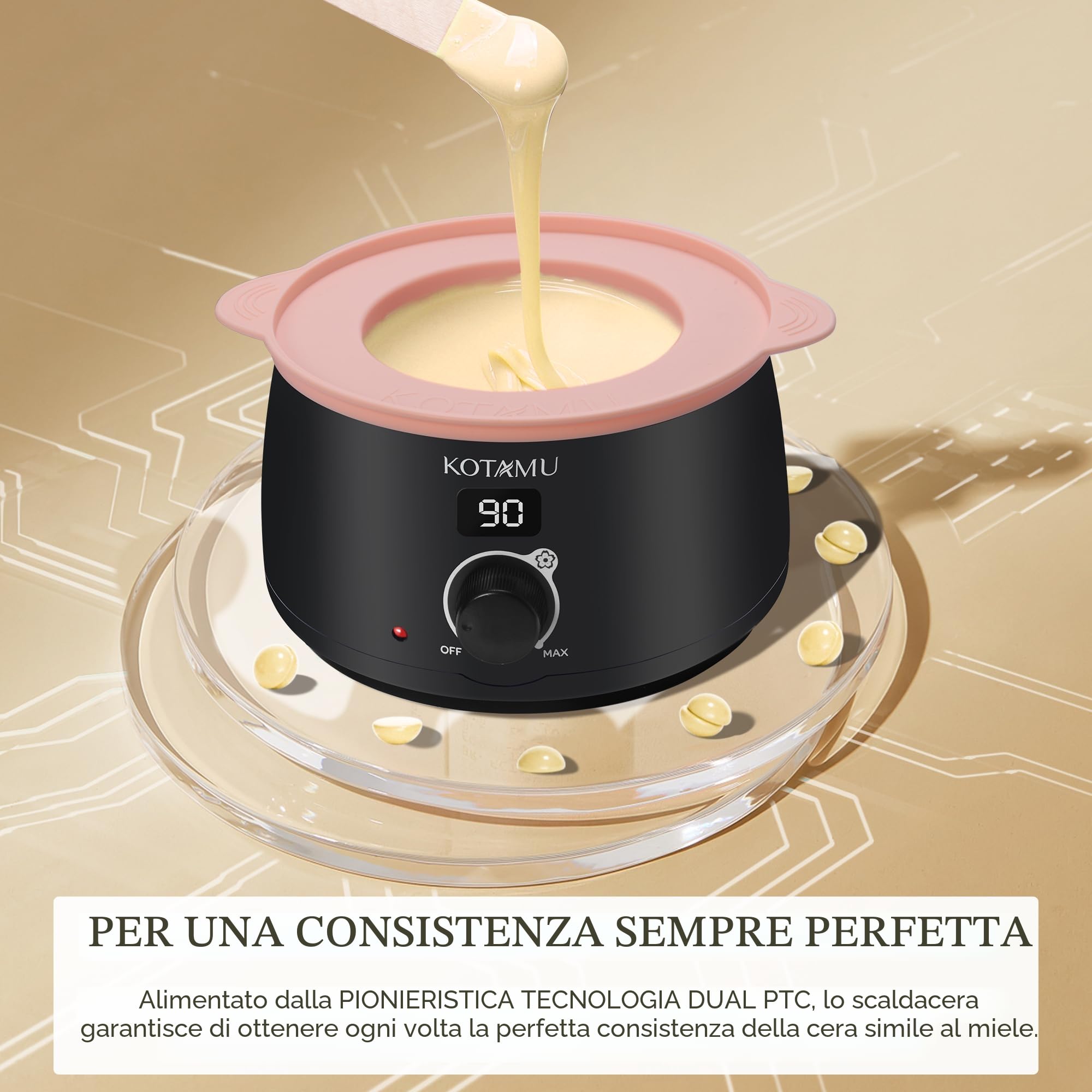 KOTAMU Cera Brasiliana Kit di Cera Nero Digitale per Donne e Uomini, Cere Dura per Pelle Sensibile, Wax Machine Professionale per Sopracciglia, Viso, Gambe, Ascelle, con 37 Accessori per Casa e Salone