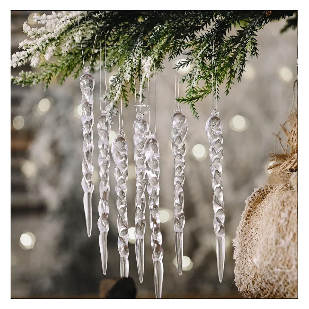 Carámbanos Colgantes Árbol de Navidad Decoraciones Árbol de Navidad Adorno de Cristal Acrílico Decorativo para Colgar - 25 Piezas