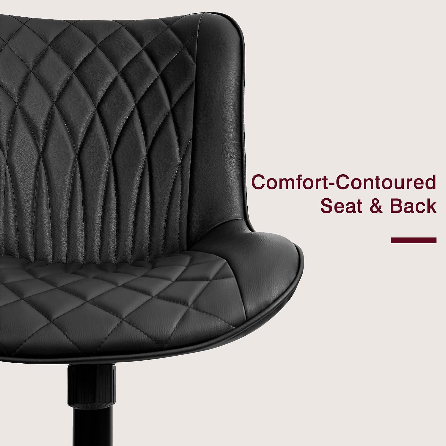 VECELO Mid-Back Desk Chair with Adjustable Height, PU Leather Makeup Vanity Chair with Wheels, Armless Space-Saving Task Chair, for Home Office, Black