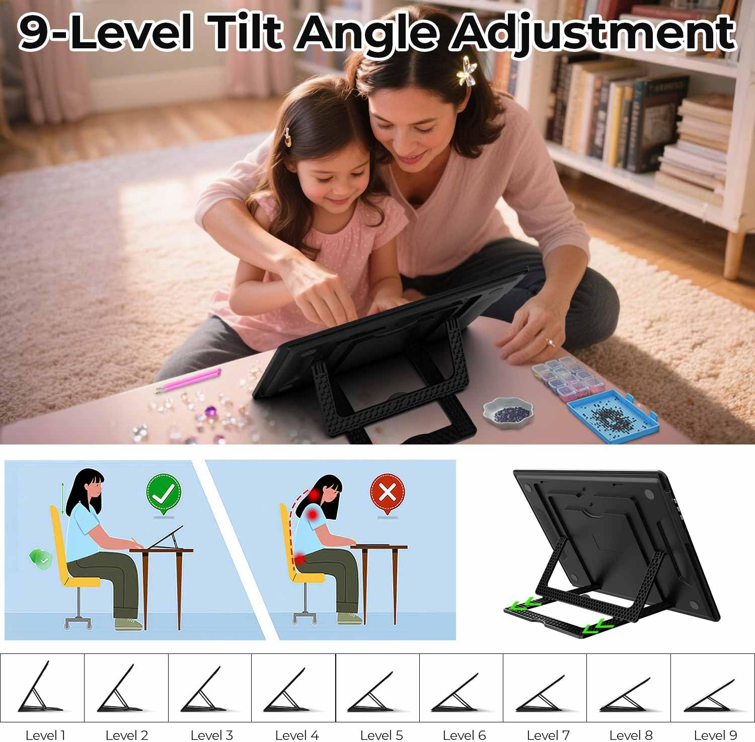 Heanolier Rechargeable A4 Light Board with Stand & Padded Case,7100Lux Bright Magnetic Light Pad with Side Buttons,Wireless Light Box for Tracing,LED Light Table for Diamond Painting,Sketching,Drawing