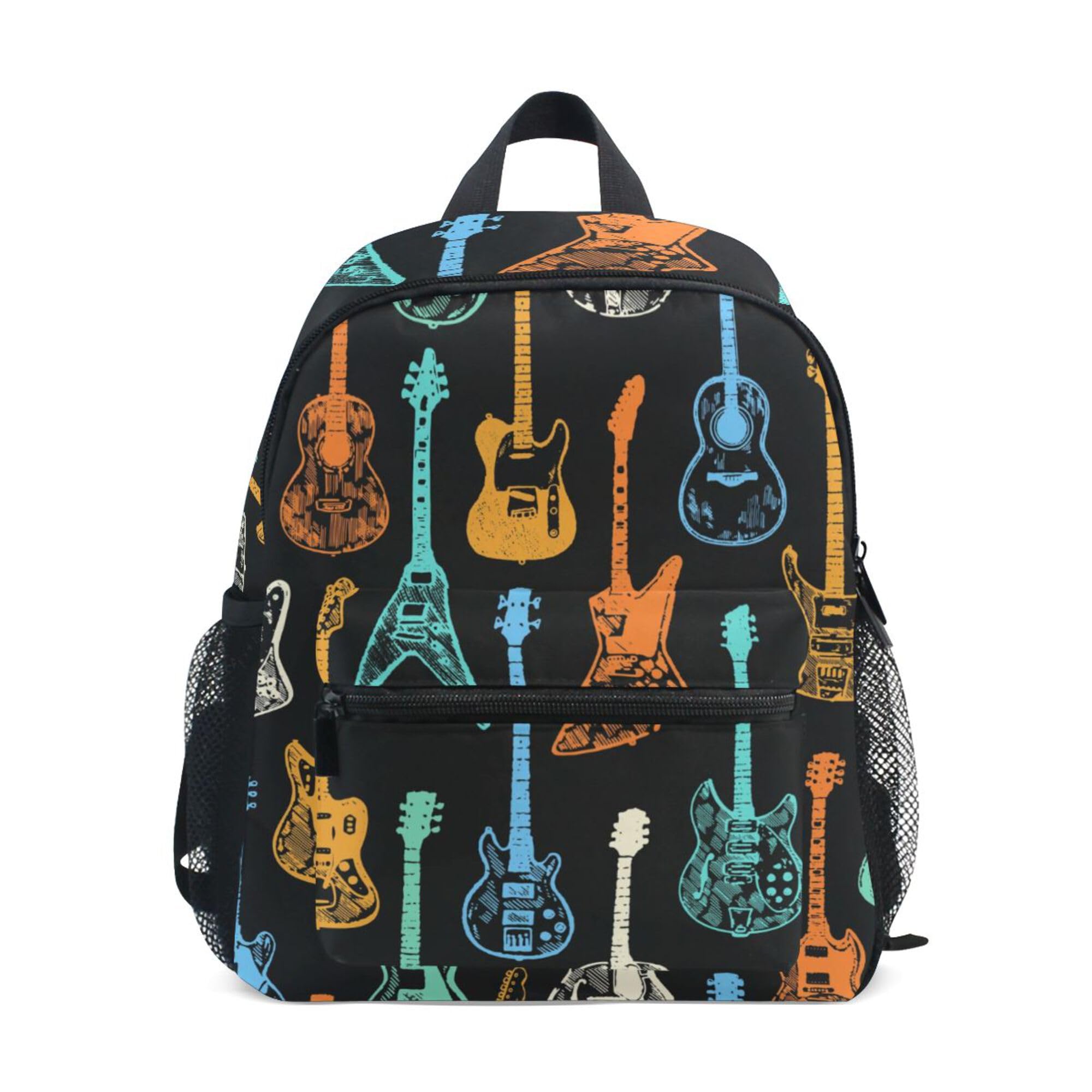 Fisyme Colorful Music Guitars Toddler Backpack School Bag Kids Daypack for Kindergarten Preschool Nursery Girls Boys, M