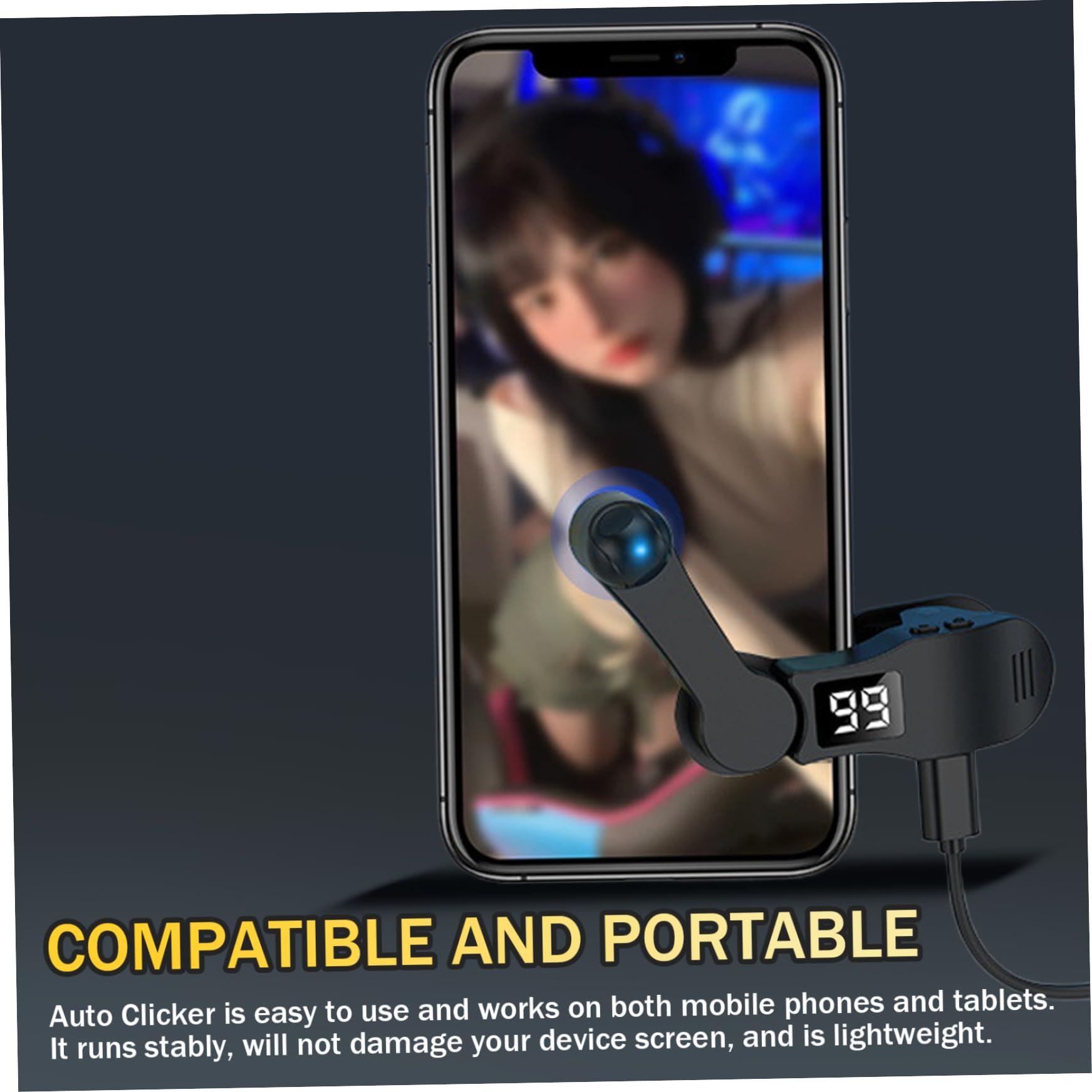 Pineeseatile AutoClicker Auto Clicker Pour Le Téléphone 1 à 99 Tapon De Vitesse Réglable Tapper Simulation CLIC Cliquez 180 ° Rotation USB RECHARGAGE Clip-on Tapper Silent Pour Les Jeu