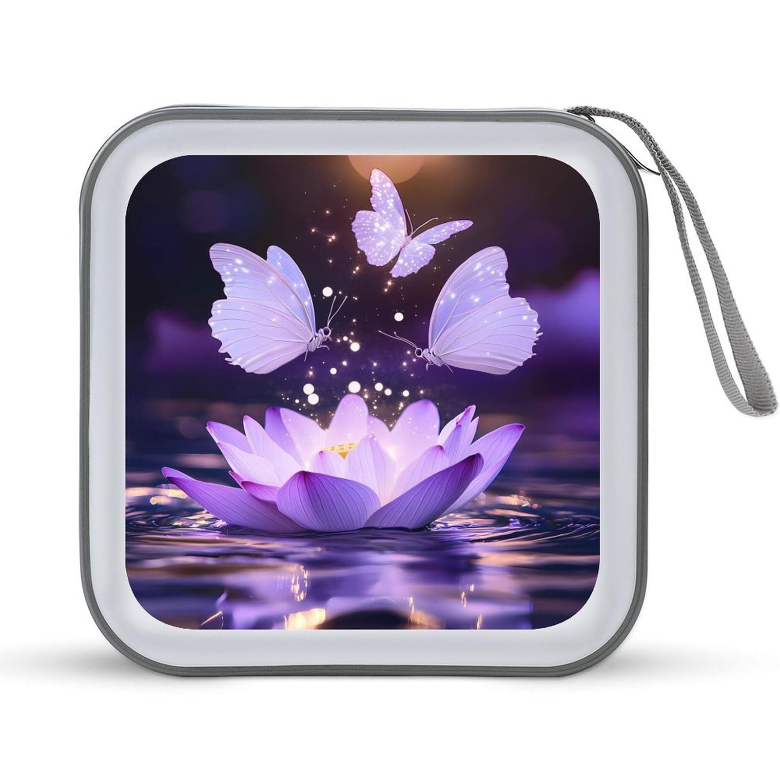 Lotuses Flower And Butterfly CD Case Portable DVD Holder Storage Organizer for Home Travel