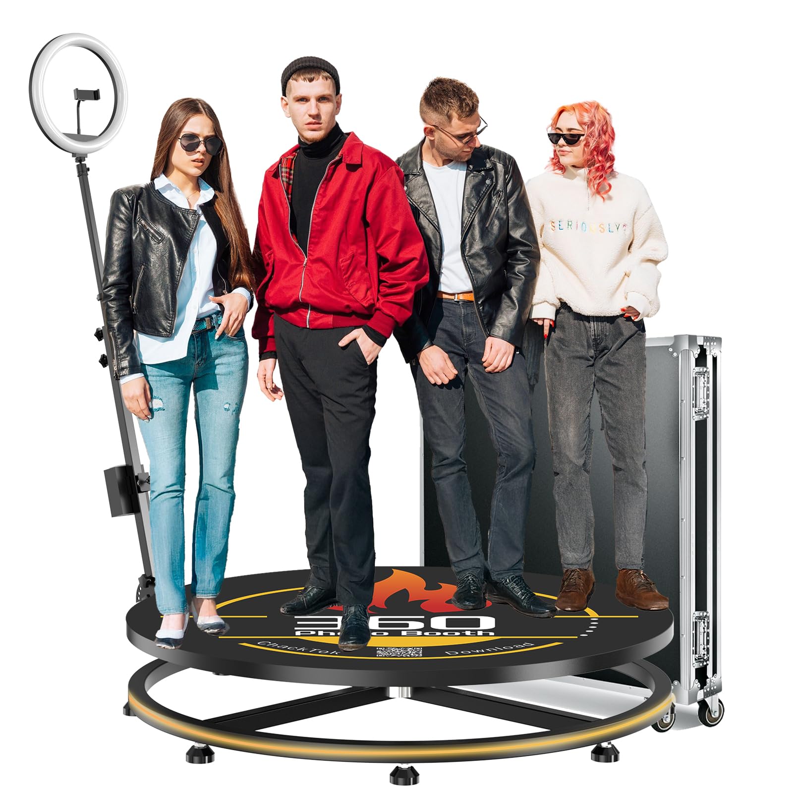 360 Photo Booth Machine for Parties with RGB,PhotoBooth Chacktok VIP,Software APP Remote Automatic Slow Motion Rotating 360 Video Camera Booth for 4-6People(39.4"-CD Flight Case)
