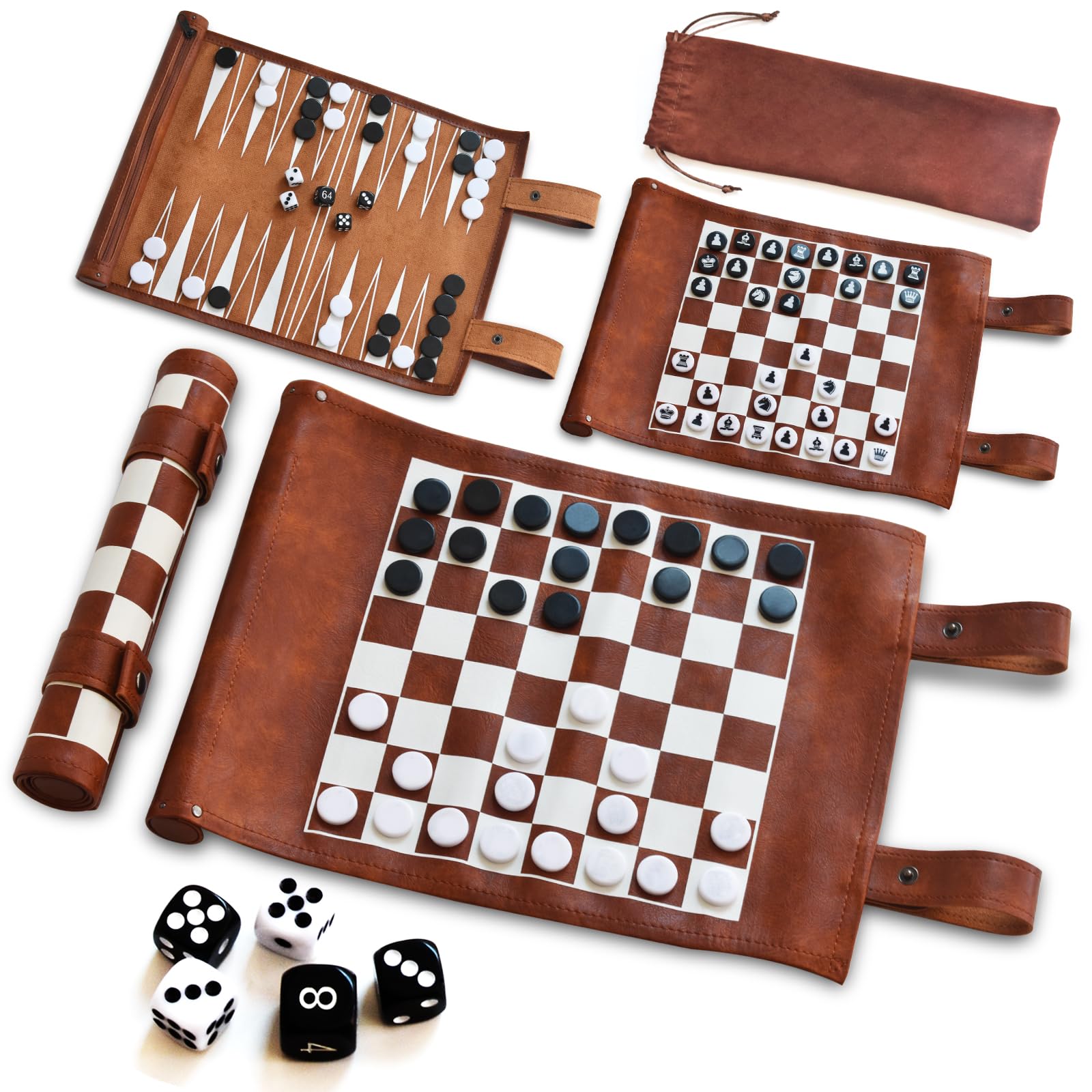 Backgammon Voyage Compact 28 Cm – Jeu De Société Avec Pièces Et Dés – Pliable En PVC – Pour Adultes Et Enfants