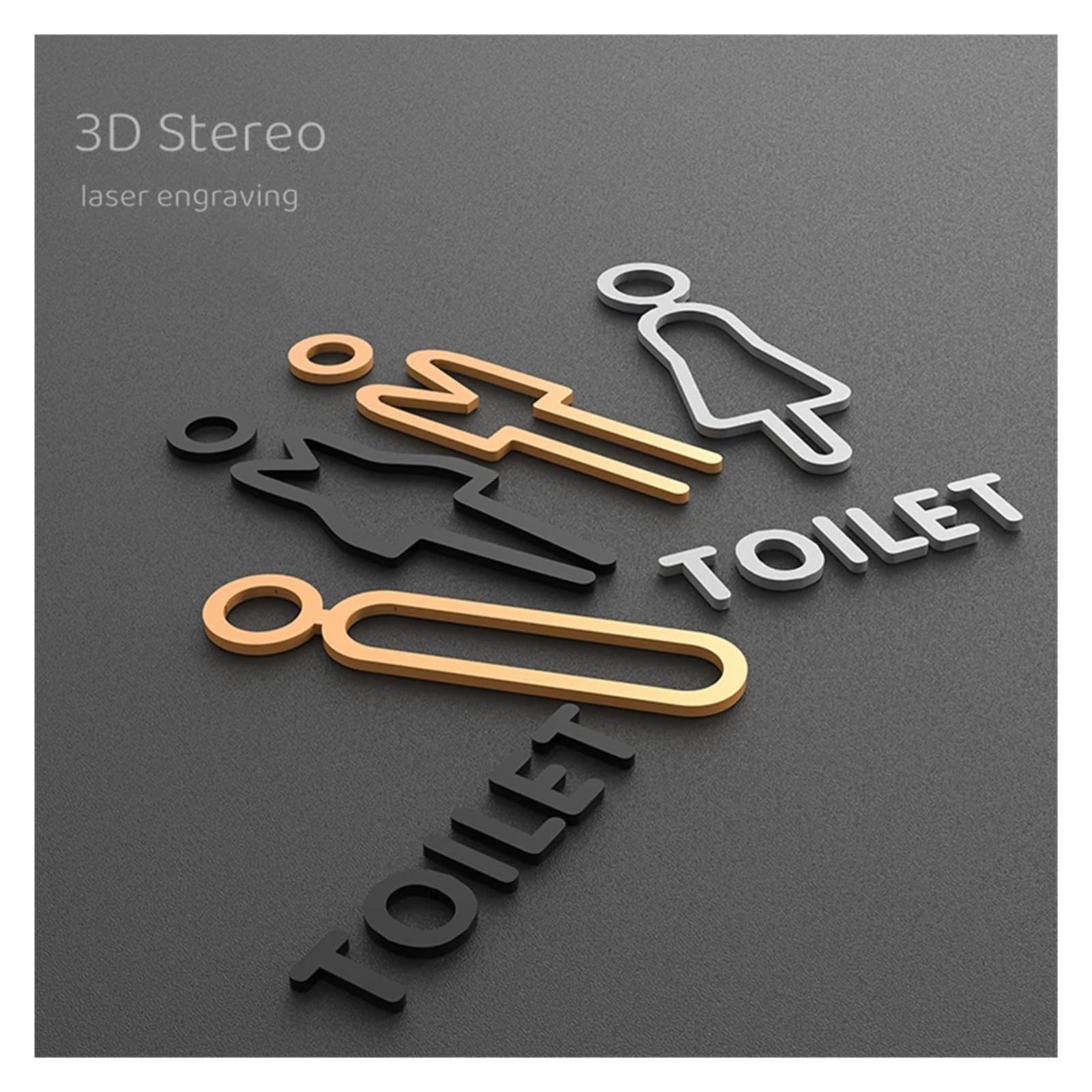 Plaque de signalisation de toilette de couleur or noir 3D autocollant d'étiquette murale de porte de salle de lavage support de WC panneau de signalisation Art hôtel décoration de la maison(19,25x16cm