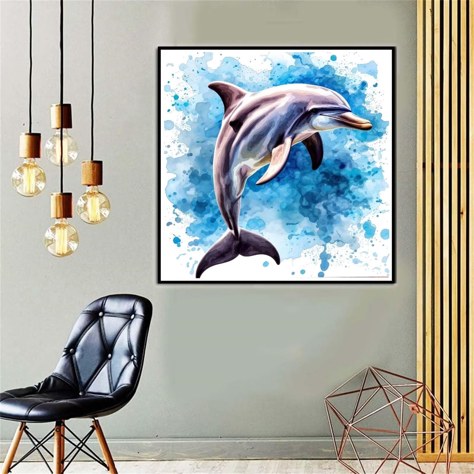 BRVSK Marine-Nadelspitzen-Set Für Erwachsene & Anfänger – Delfin-Motiv 40,6 X 40,6 Cm Auf Baumwollleinwand, Inkl. Nadeln & Garn