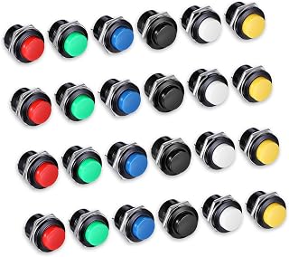 Gtziqa 24-Pack 16mm Waterproof Momentary Push Button Switches, 6 Colors, 3A 250V Self-Resetting Metal Shell for Arcade & Auto