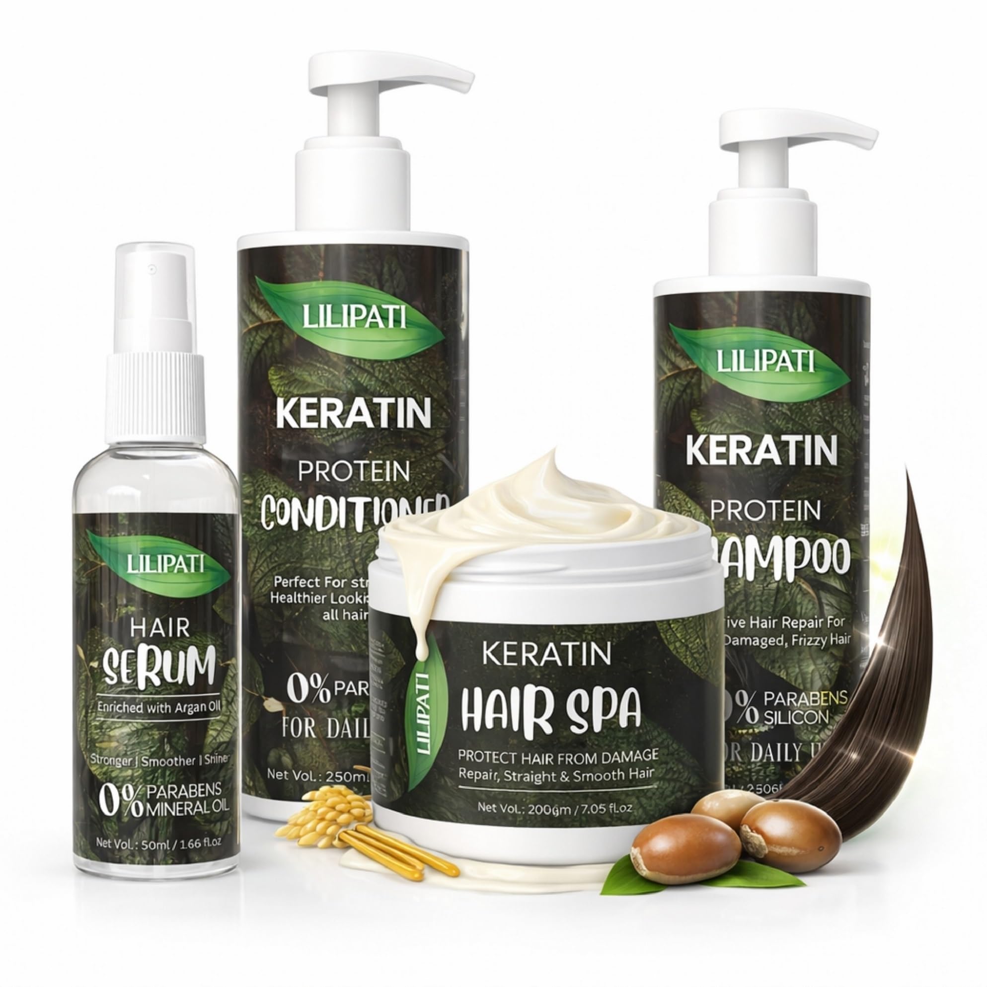 Keratin Smooth & Shine Hair Care Combo – Shampoo 250ml, Conditioner 250ml, Hair Spa 200g & Hair Serum 50ml | Deep Nourishing Hair Treatment Set-image-49