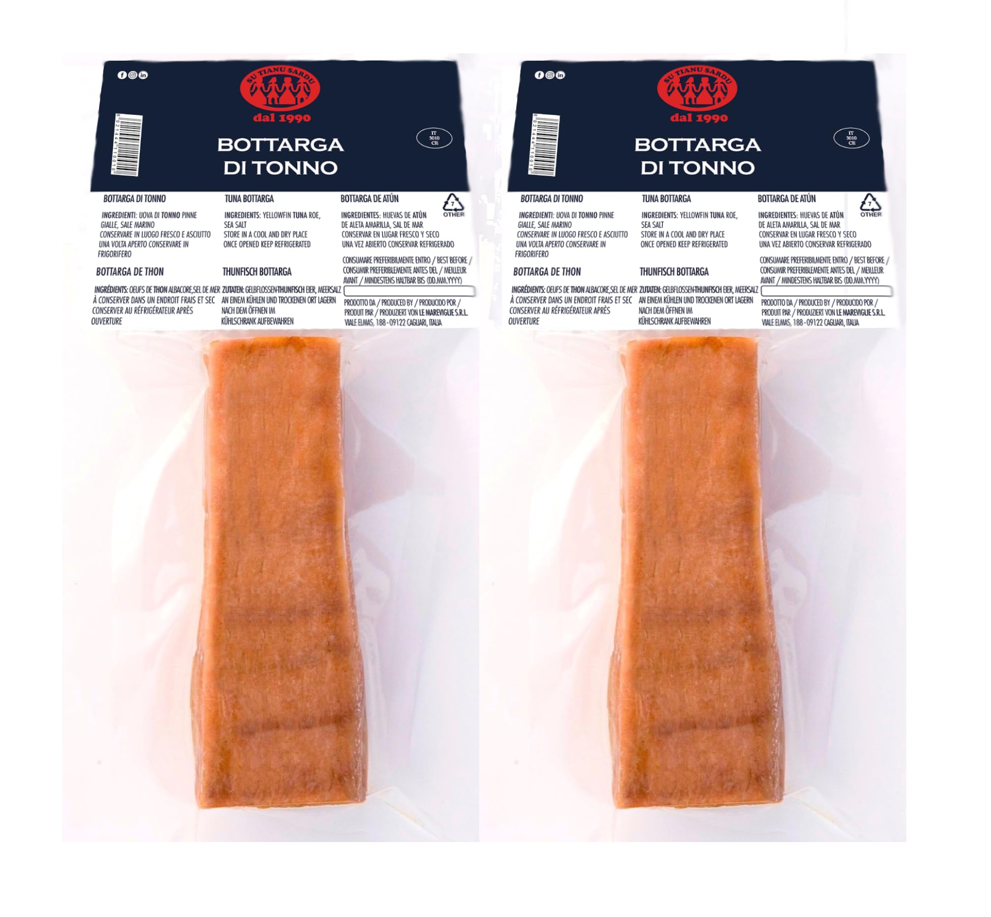 Bottarga di Tonno Su Tianu Sardu 250g GARANTITI - 2 confezioni da 100/150g - Lavorata a mano in Sardegna - Uova di tonno salate e essiccate - Produzione artigianale sarda certificata kosher