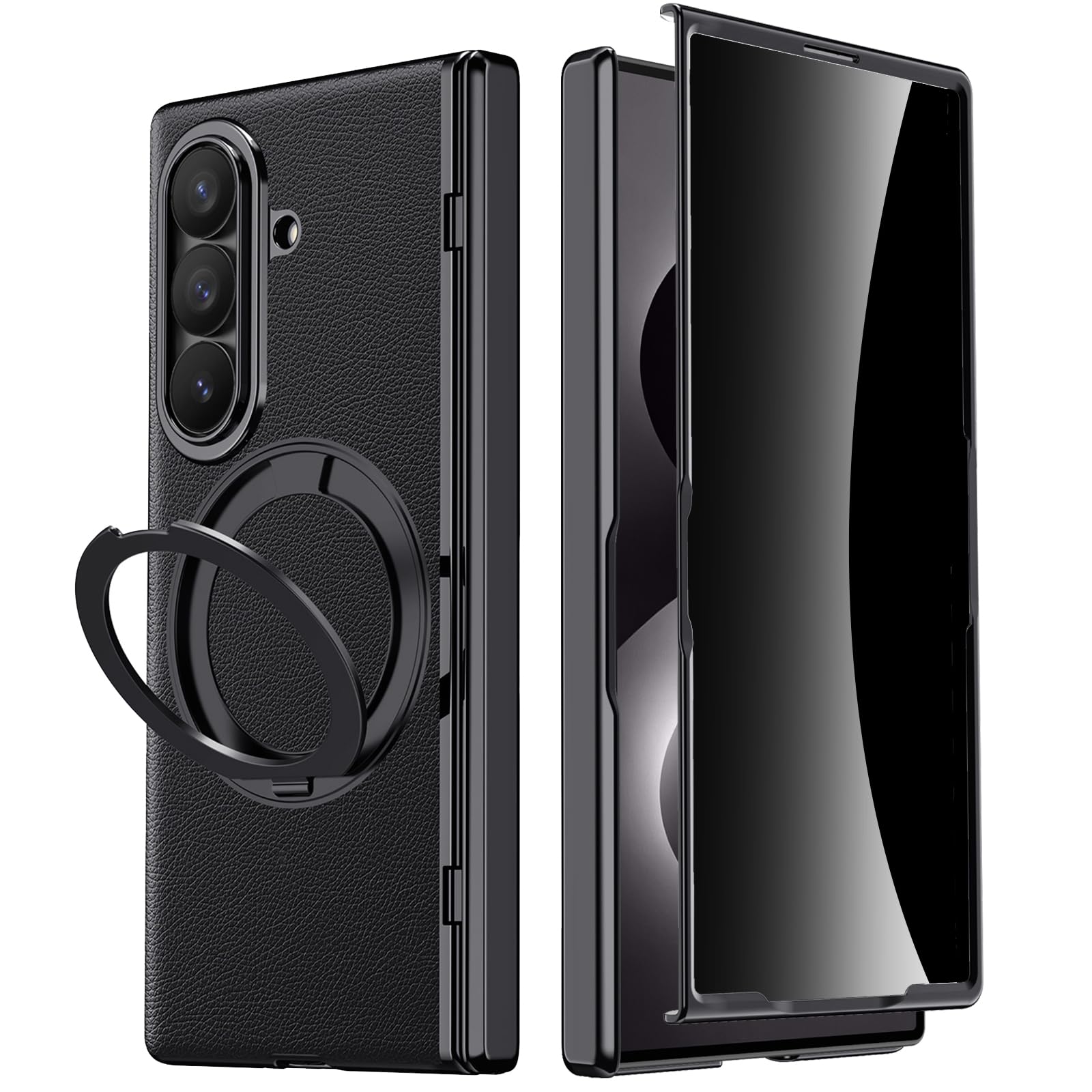 Custodia in pelle per Samsung Galaxy Z Fold 8 Ultra con supporto ad anello magnetico, [compatibile Magsafe] Protezione schermo integrata copertura completa cerniera custodia in pelle per Z Fold