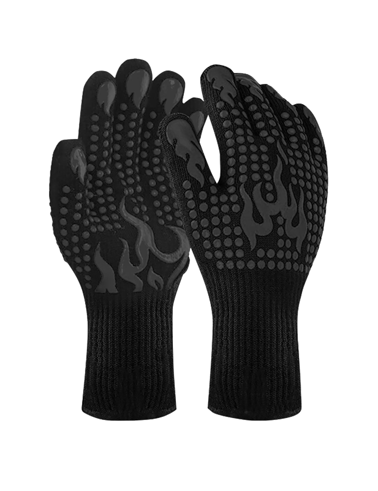 BBQ Gloves, Long Wrist Heat Oven Mitts Grilling Silicone Oven Gloves Heat Resistant - 1472℉ Extreme Heat Resistant, Non-Slip Cooking Gloves for Grilling,Cooking, Barbecue, Baking, Welding (Black)