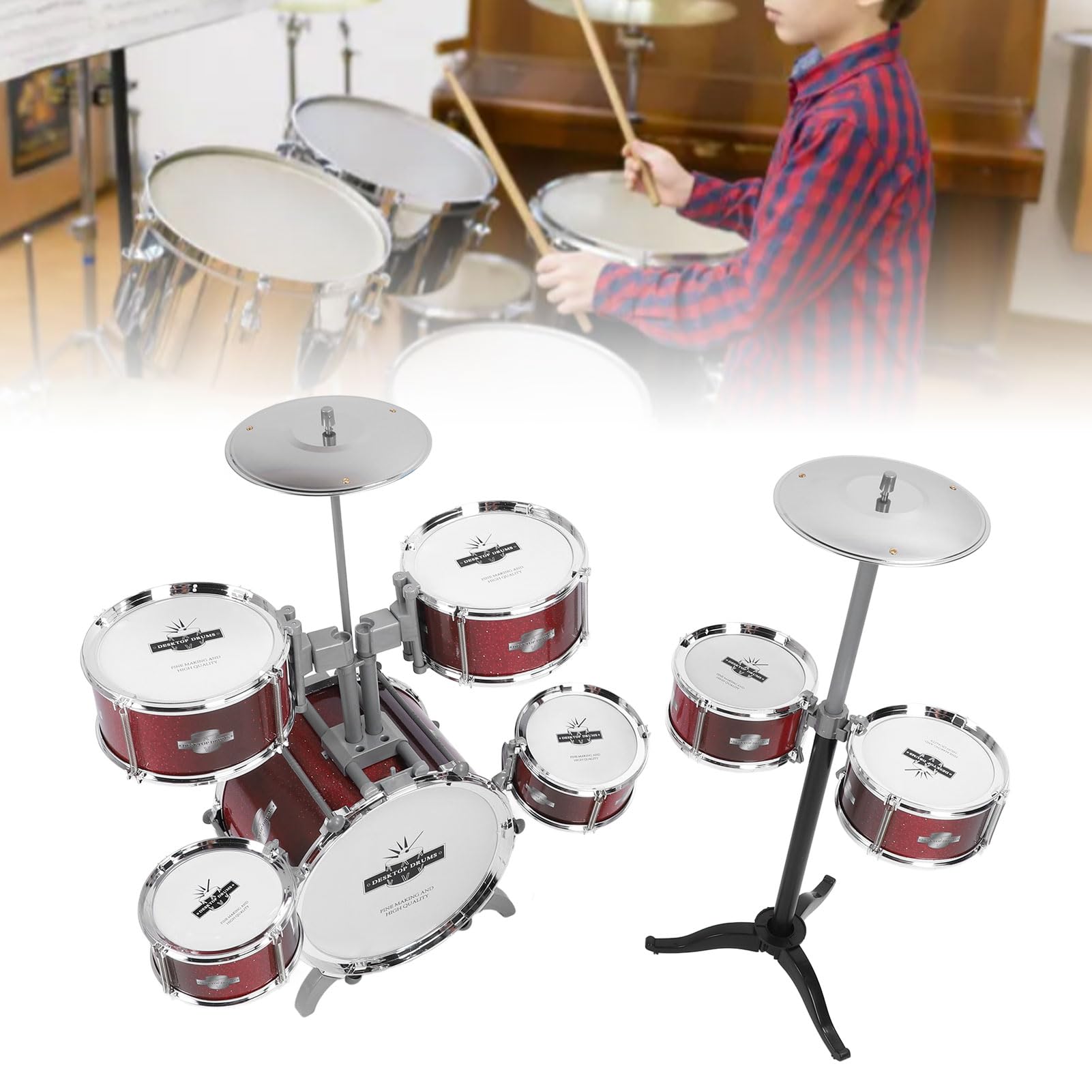 Zestaw Perkusyjny dla Dzieci Zestaw Perkusyjny dla Malucha Instrument Muzyczny Zabawka Chłopców Dziewczęta w Wieku 3–5 Lat z 5 Bębnami Bezpieczny materiał ABS Lekkie,