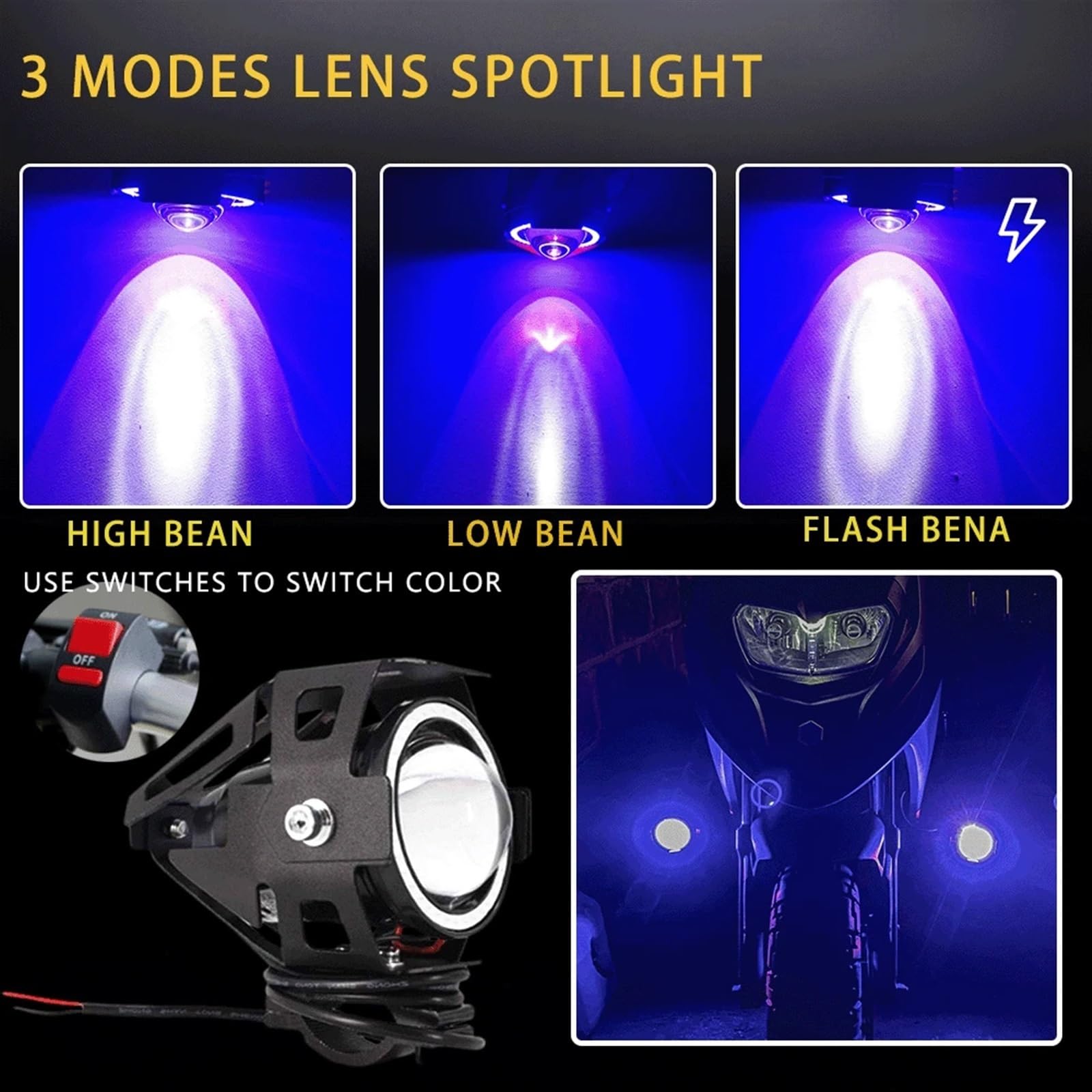 Fari fendinebbia a Led aggiuntivi for moto Faretti Lampeggiatore Faro ausiliario for lampada moto elettrica U7 Moto Angel Eyes Lens (Color : 2pcs Green)
