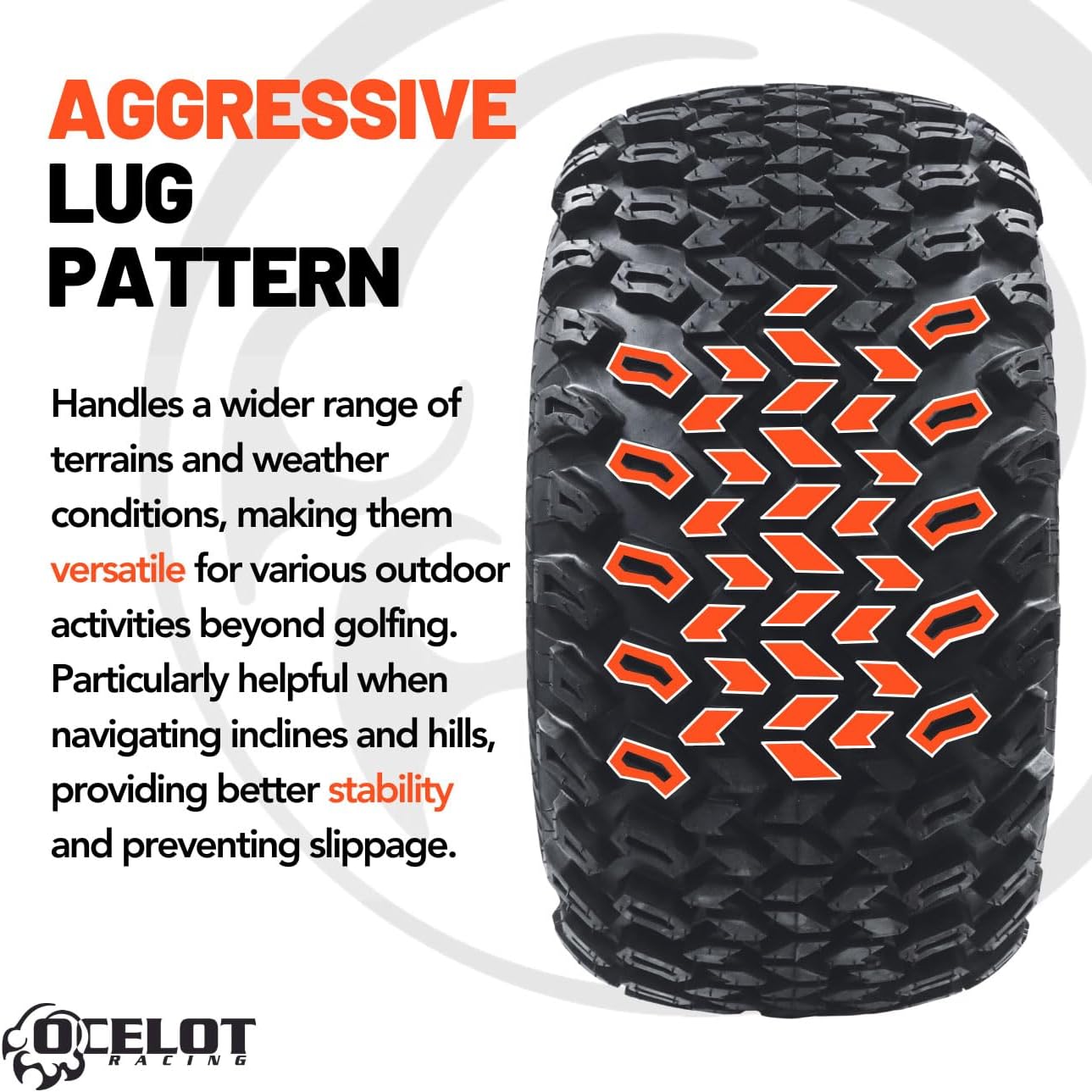 Ocelot P334 22x11-10 Golf Cart Tires - All Terrain Golf Cart Tires, 4-Ply Rated Quad Tire, Utility Terrain Golf Cart Mud Tires w/ 15.5 Millimeters Tread Depth, Carts with Wheels, Golf Cart Accessories