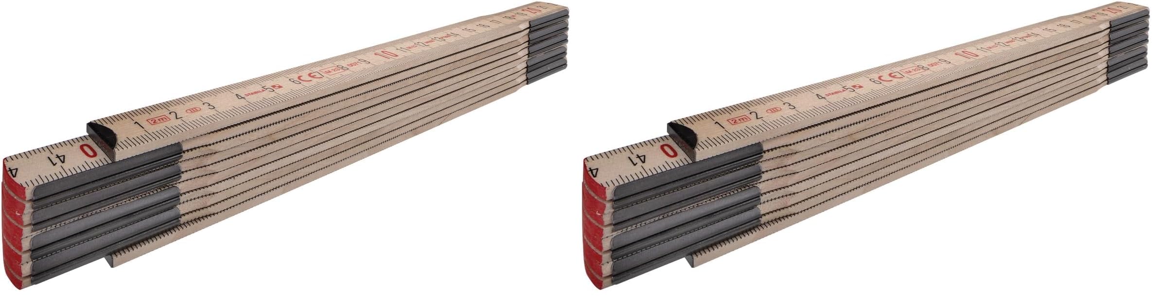 STABILA Zollstock Type 507 N, 2 m, naturfarben, metrische Skala, umschließende Gelenkplatten, Meterstab mit dünnen, hochelastischen Holzlättchen (Packung mit 2)