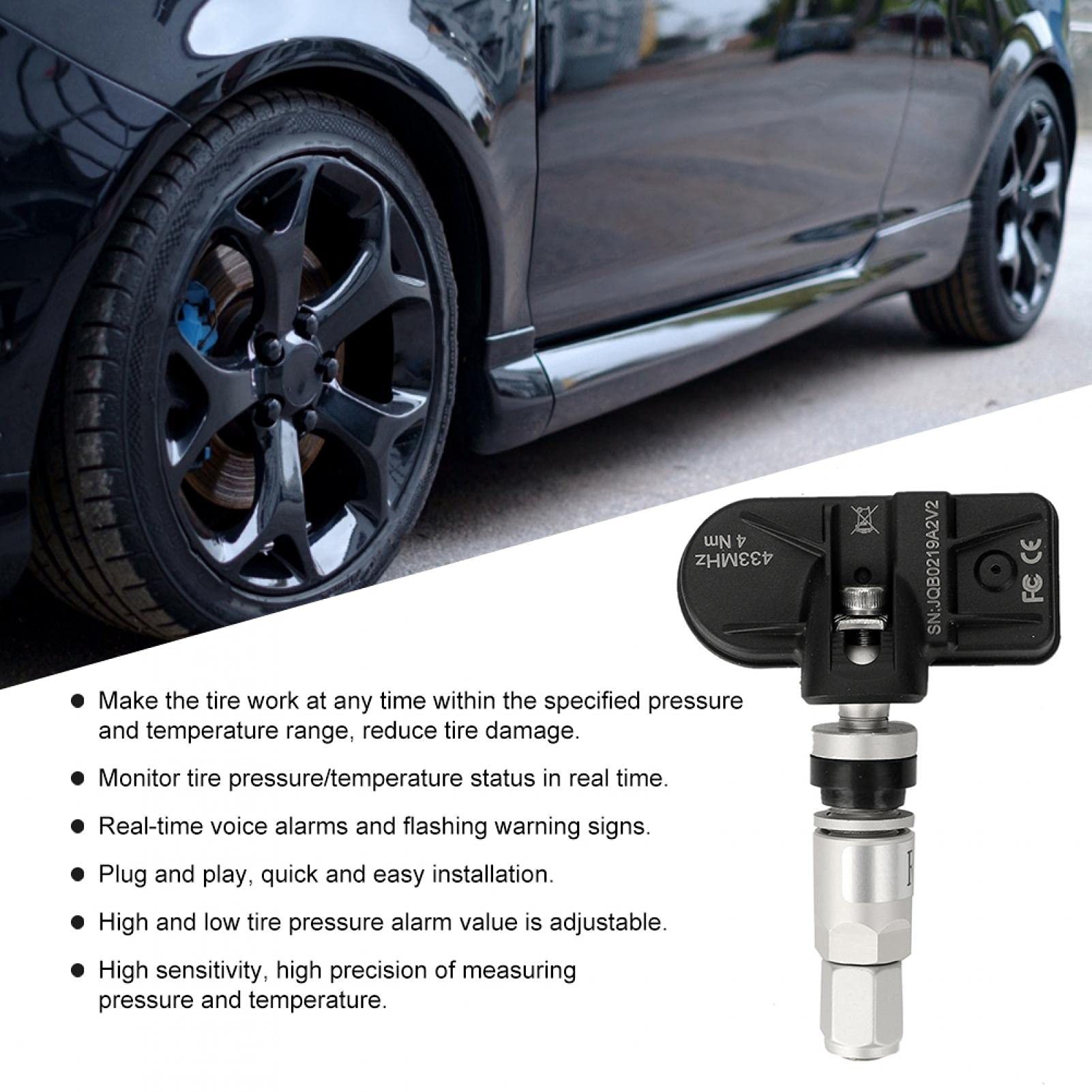 Alarma de presión de neumáticos, sistema de monitorización de presión de neumáticos de coche automático USB TPMS con sensor interno para navegación Android