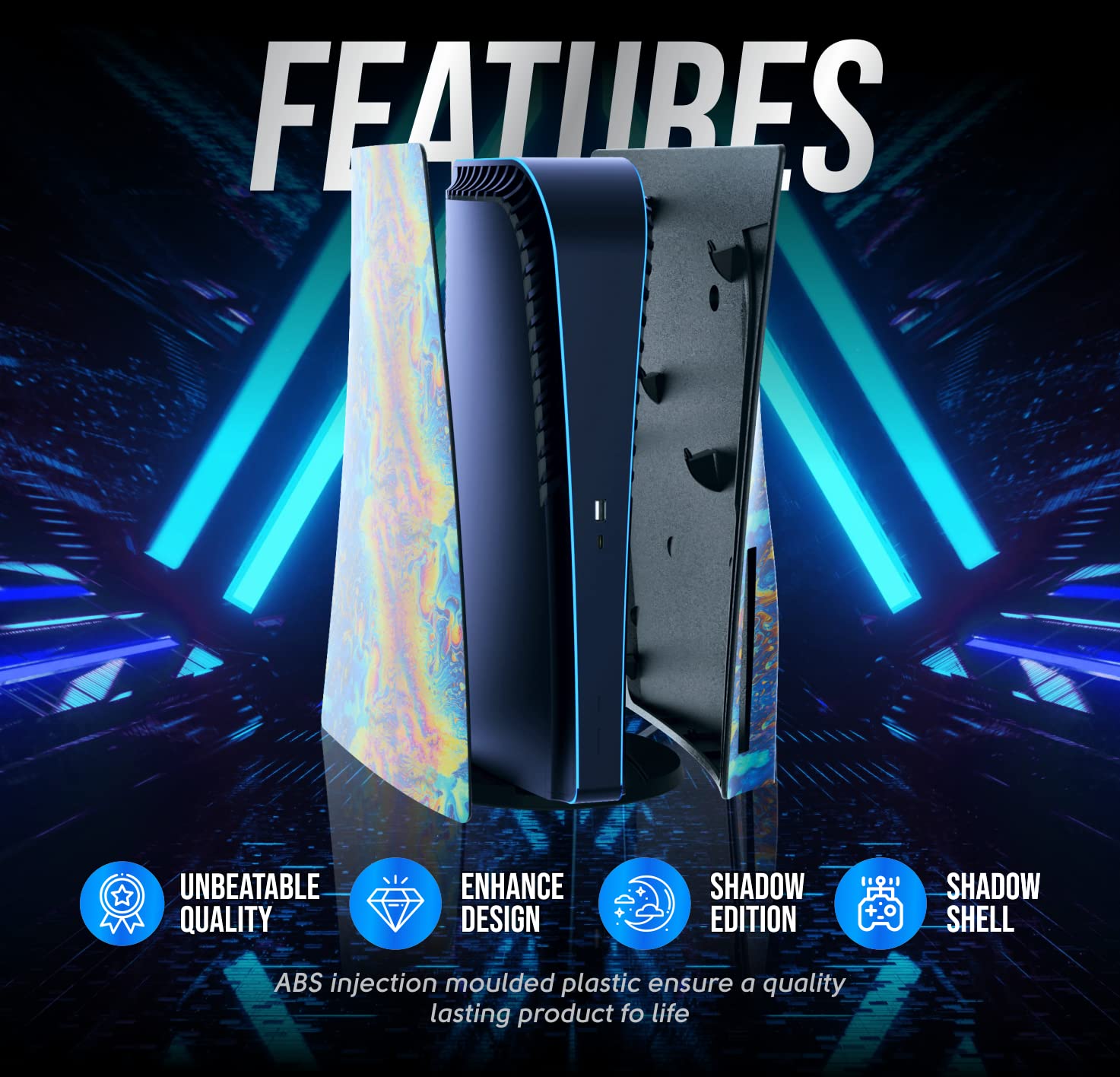 Q-View Façade pour PS5 Hydro avec Design Personnalisé - Plaques de Protection et Accessoires de Qualité Supérieure (Lava)