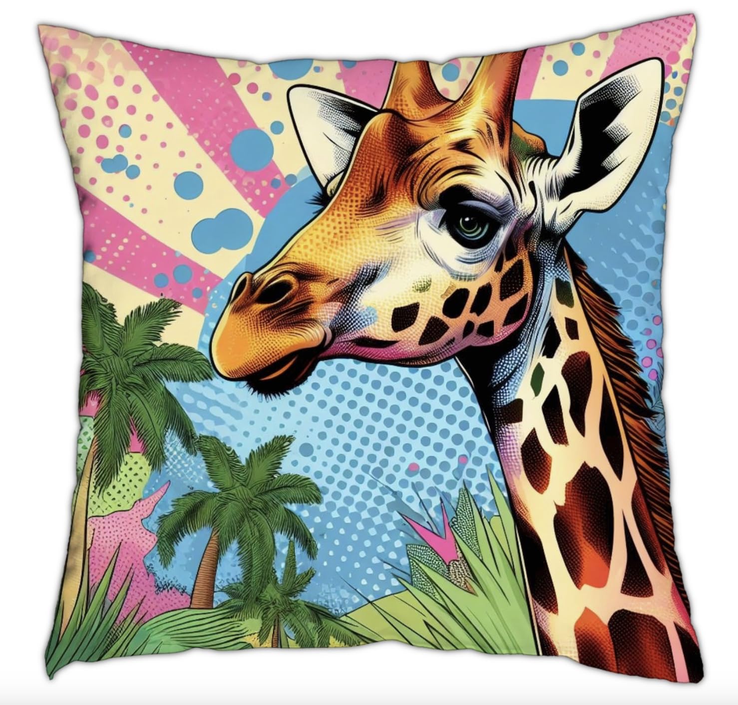 The Beach Stop Multicoloured Pop Art Jungle Giraffe Accent Cushion Cover | Colourful Home Decor Inspo | Gift Idea | 45X45cm 18X18” | Pop Art Giraffe