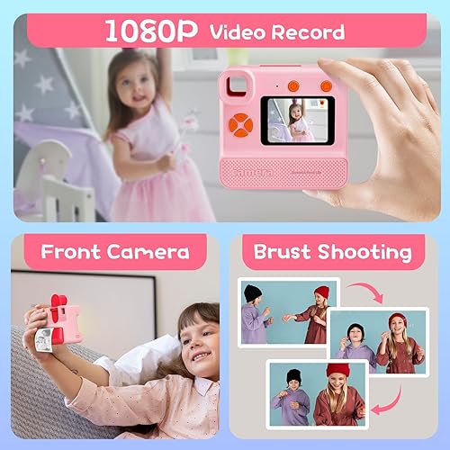 Miniatura 3 de GREENKINDER Cámara para niños, impresión instantánea, cámara digital de 48 MP con cero tinta, cámara de video selfie 1080P con tarjeta TF de 32 G,