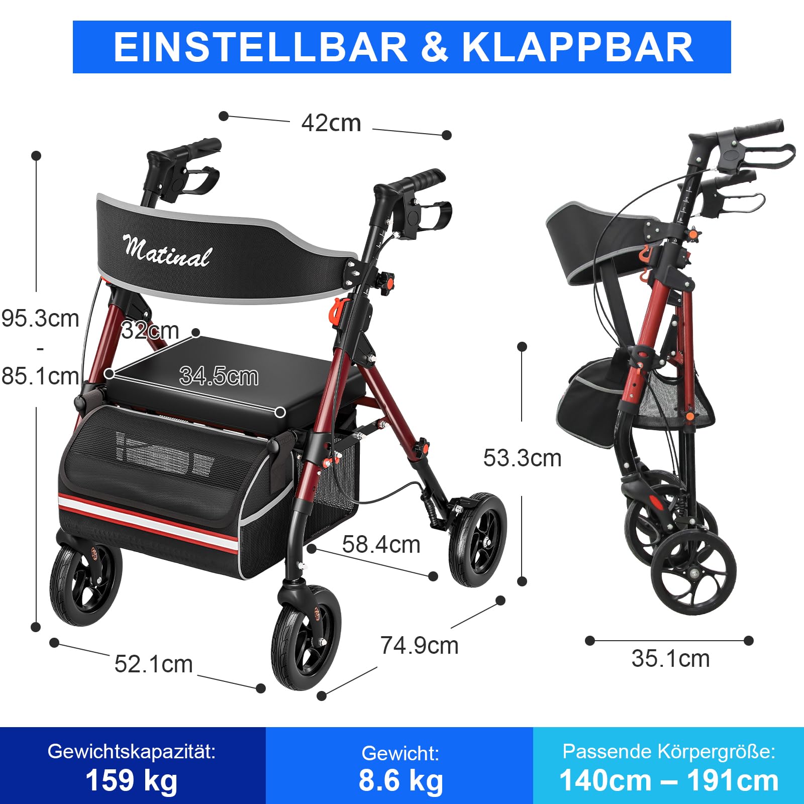Andador ligero plegable con asiento