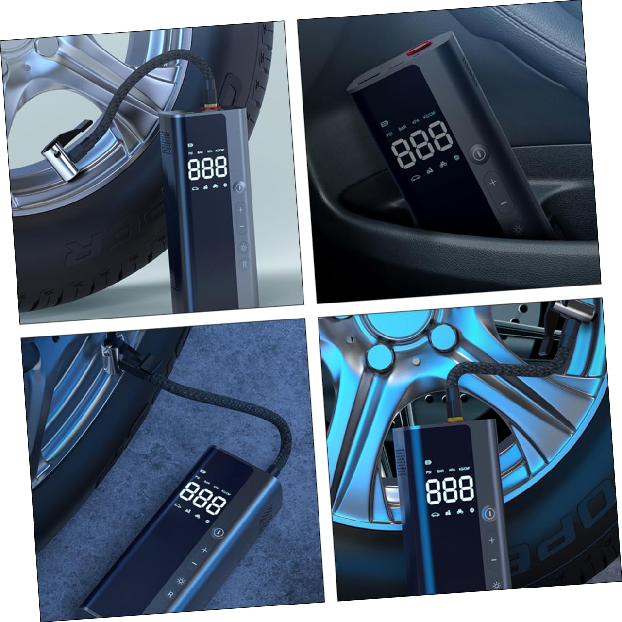 Kisangel Compressore d Aria Portatile Per Auto Pompa Pneumatici Auto Misuratore Pressione Digitale Abs Leggero Facile Trasportare Biciclette Motociclette Palloni Oggetti Gonfiare Luci Led n