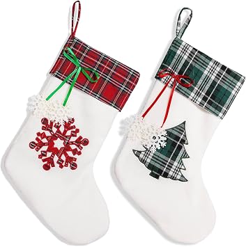 SherryDC Pet Christmas Stockings, Plush & Plaid Hanging Socks for Holiday and Christmas Decorations