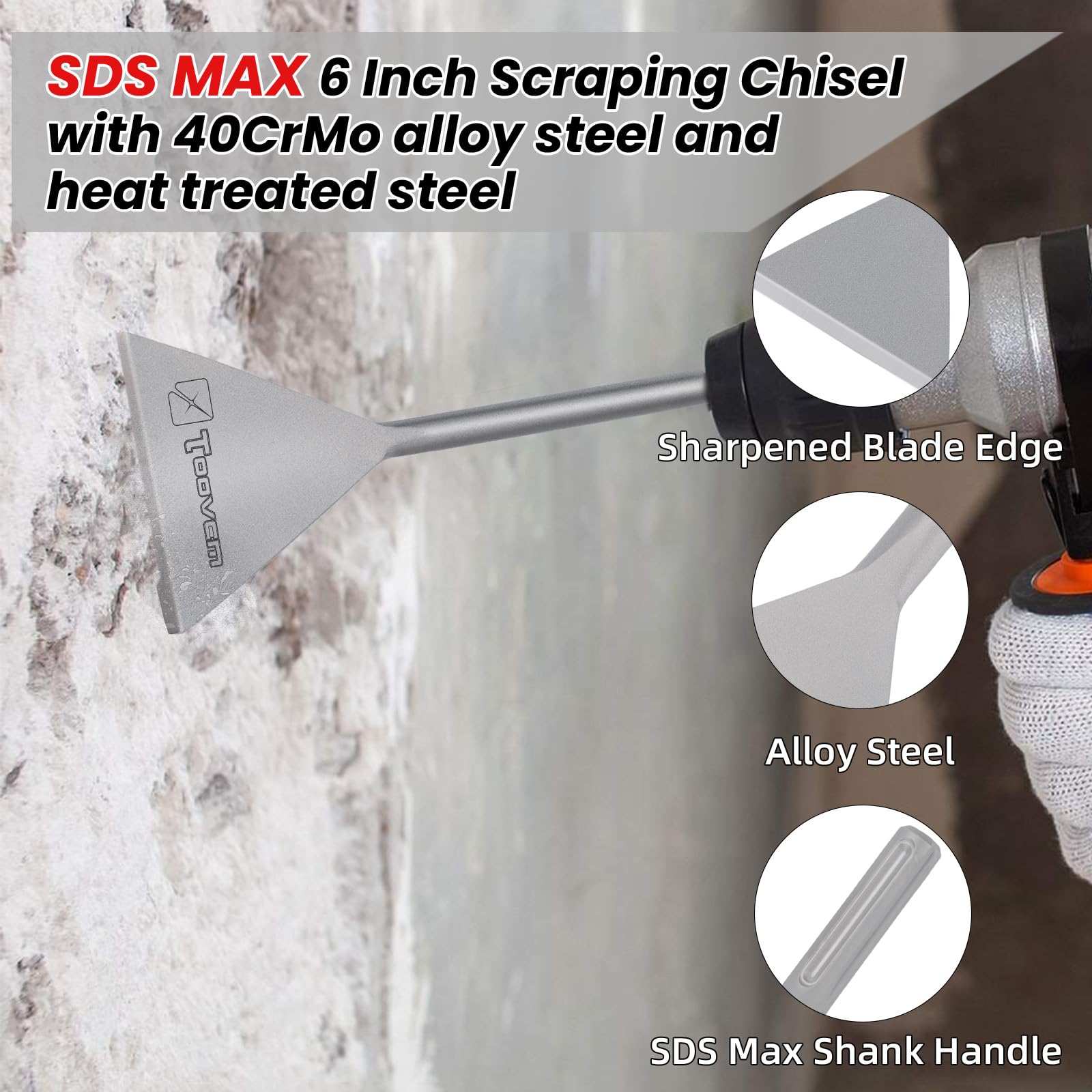 SDS Max - Cincel raspador de suelo de 6 pulgadas de ancho, brocas de cincel para raspar, herramienta de punta de pala plana de acero para quitar suelo, mortero de hormigón con taladros de martillo