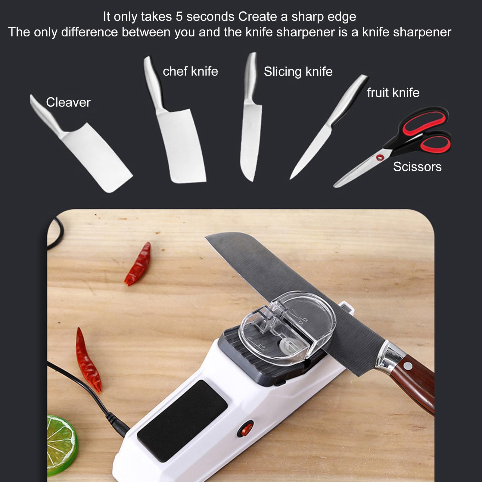 Aiguiseur de couteaux électrique : outils de chef de qualité, lame culinaire, maison, couverture de sécurité, bord | Affûtage et polissage rapides des couteaux pour la cuisine