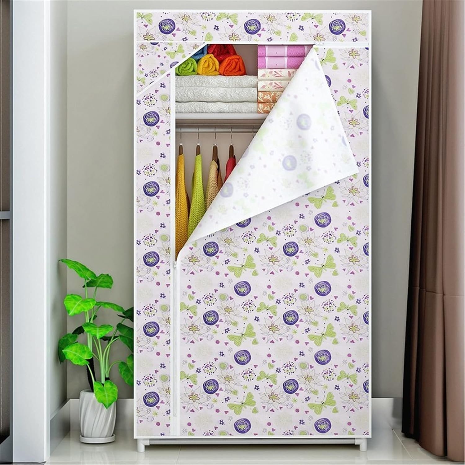Single Wardrobe,Portable Fabric Wardrobe Metal Assembly Bedroom Closet Oxford Cloth Sturdy Wardrobe 155 * 70CM(Size:155 * 70CM,Color:A) (C 155 * 70CM)
