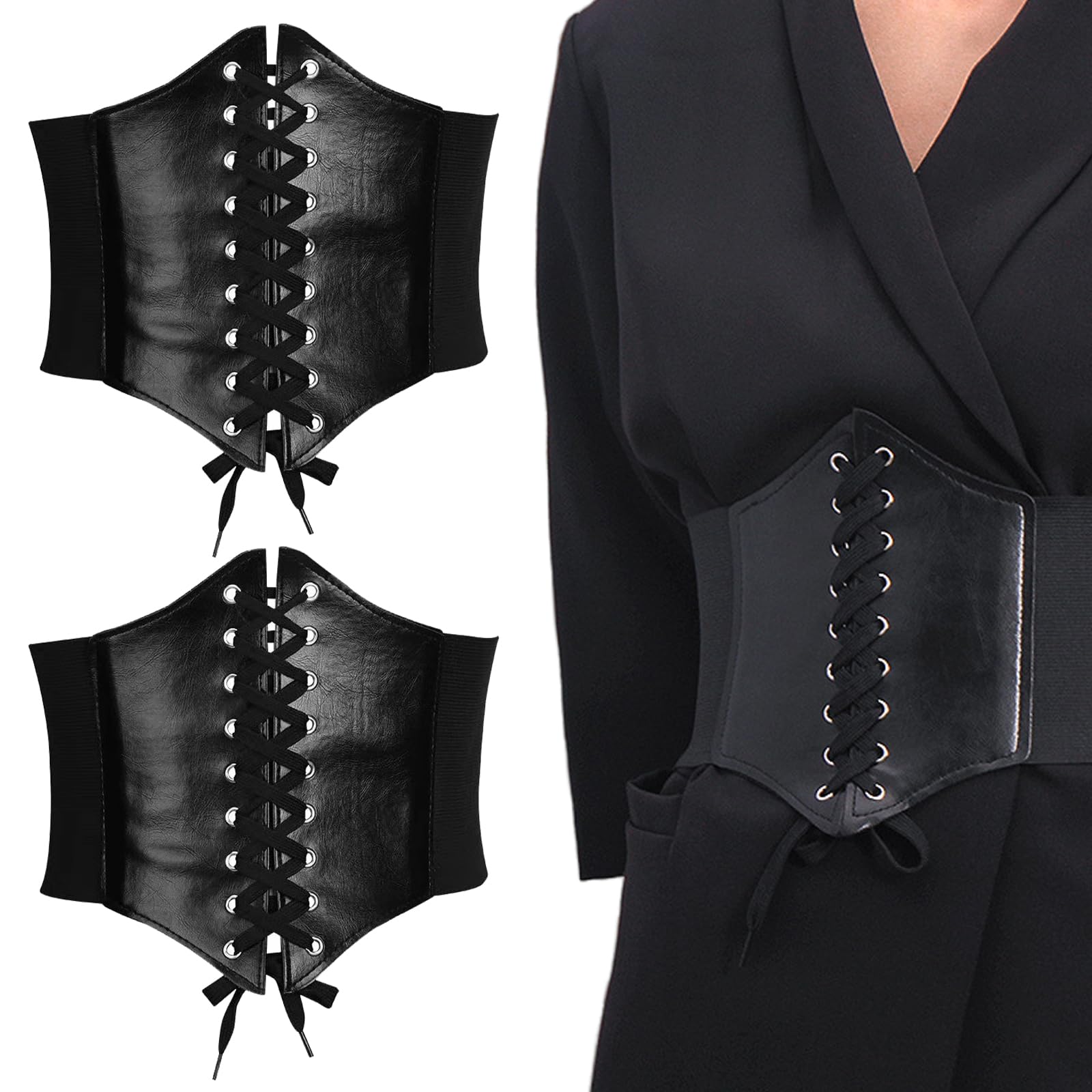 KUMSODE 2Pz Corsetto Donna per Le Donne Vita Cintura Elastica Donna con Fascia Larga Retrò Legata Corsetto Moda Ampia Legato Cintura Vespa per Abbigliamento Costume di Halloween