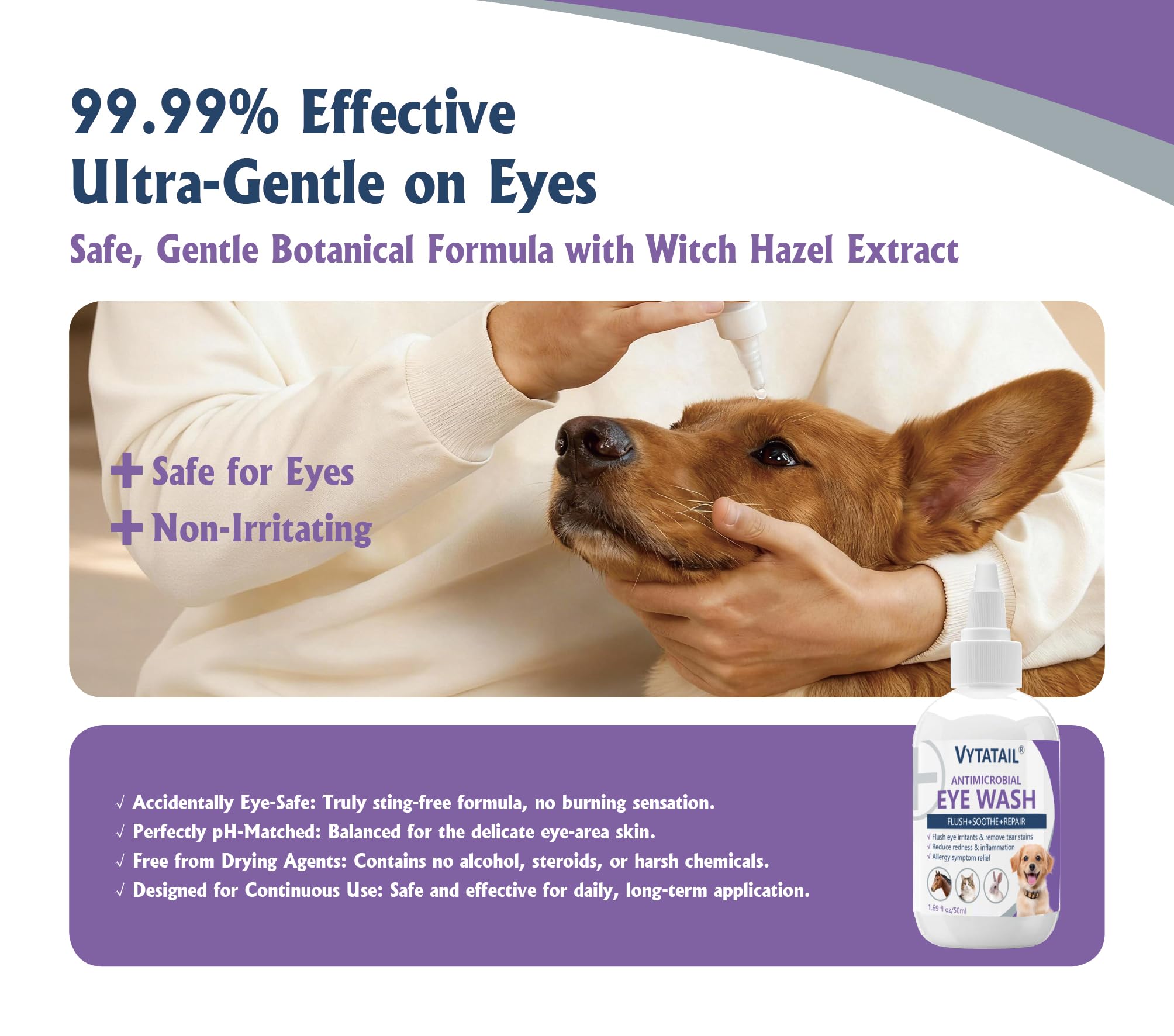 Dog and Cat Eye Wash | Tear Stain Remover Drops for Pets | Gentle Eye Cleaning Solution for Daily Grooming, 50ml - 2