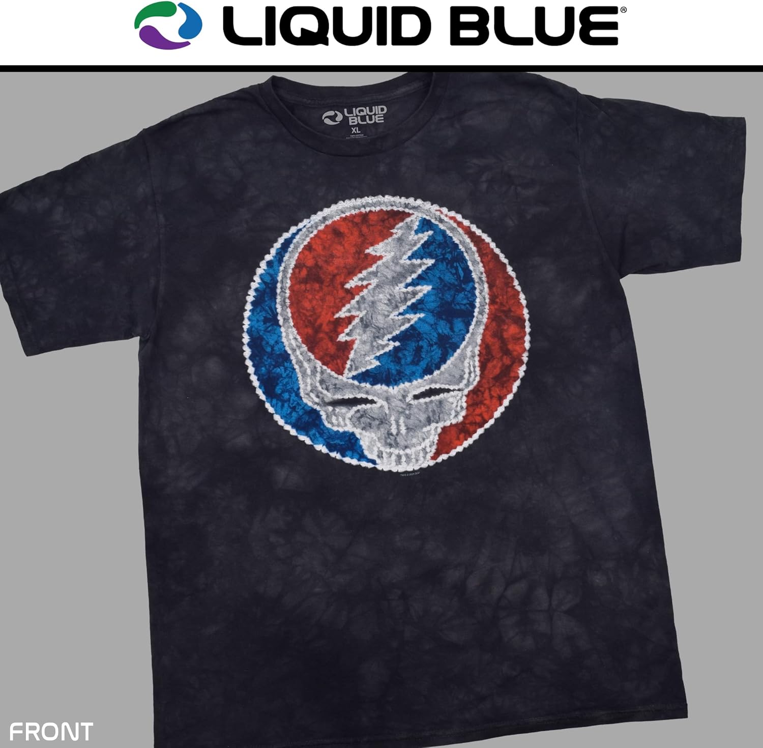 Liquid Blue Tie-Dye Stealie TD Vintage Band Tee – Grateful Dead T-Shirt, Organic Cotton, Psychedelic Concert Shirt for Men - Image 2