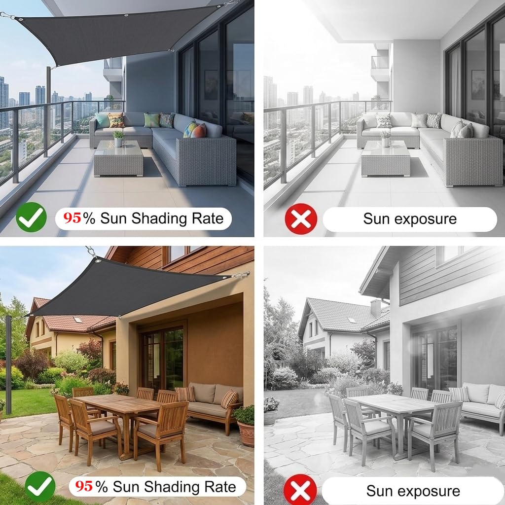 Telo Ombreggiante 2x6m Rettangolo, Tenda da Sole Esterno Rettangolare, Protezione UV Al 95% Vela Parasole Resistente e Idrorepellente, Copertura per Gazebo, Pergola, Veranda e Campe, Antracite