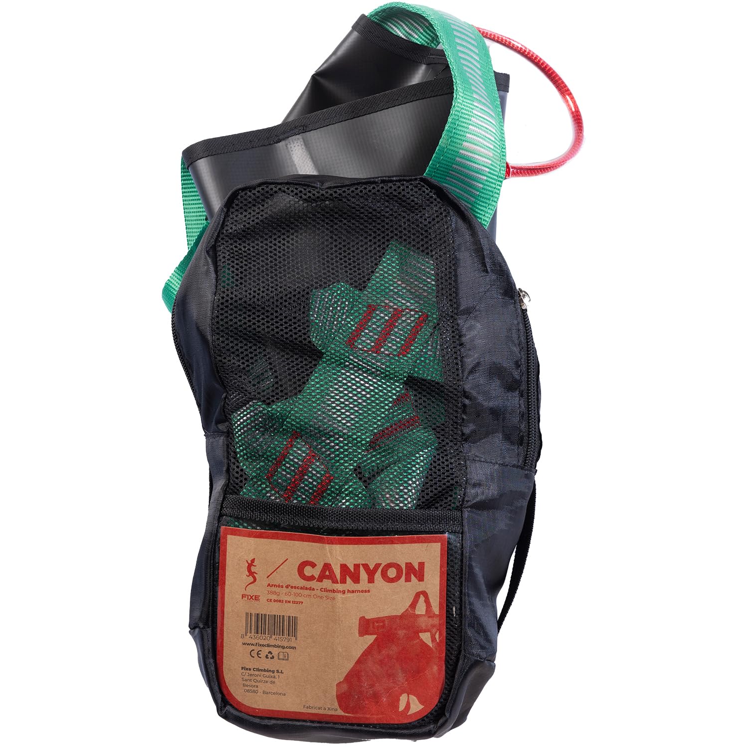 Harnais pour canyoning EN12277 taille réglable 120 cm boucles verrouillage coutures sécurité zones renforcées sac respirant