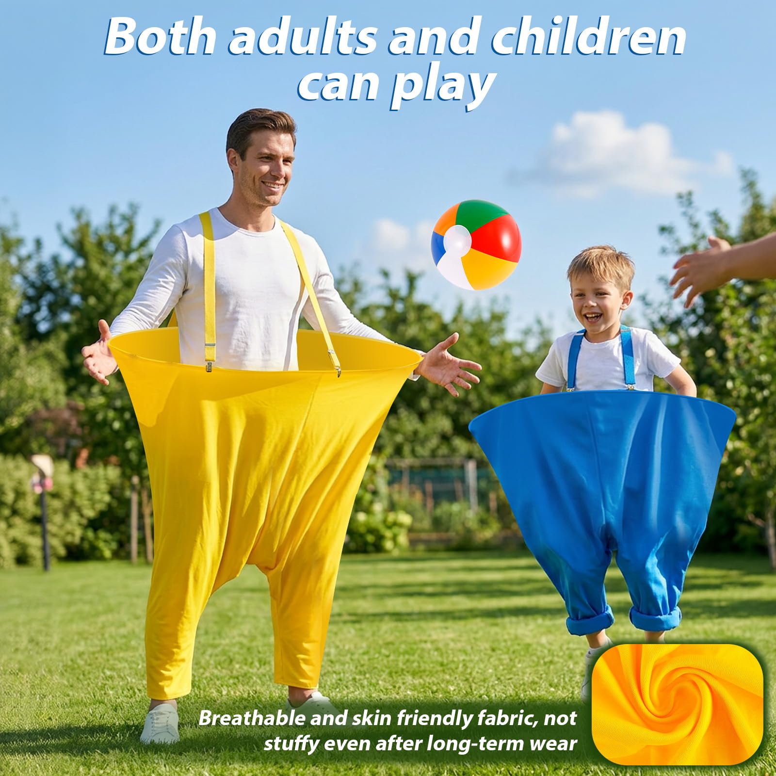 Granny Pants Yard Game, 2 sztuki, gra w rzucanie na zewnątrz, zabawne gry na świeżym powietrzu z 16 piłkami do skakania, pompką i kolorowymi flagami, spodnie dla babci, dla dorosłych, dzieci, rodziny