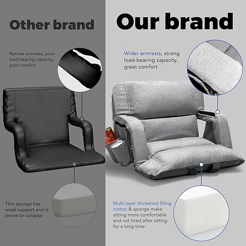 Miniatura 3 de Asientos anchos para estadio con soporte trasero, diseño exclusivo estilo sofá, sillas extragruesas con respaldo y cojín, 6 posiciones reclinables,