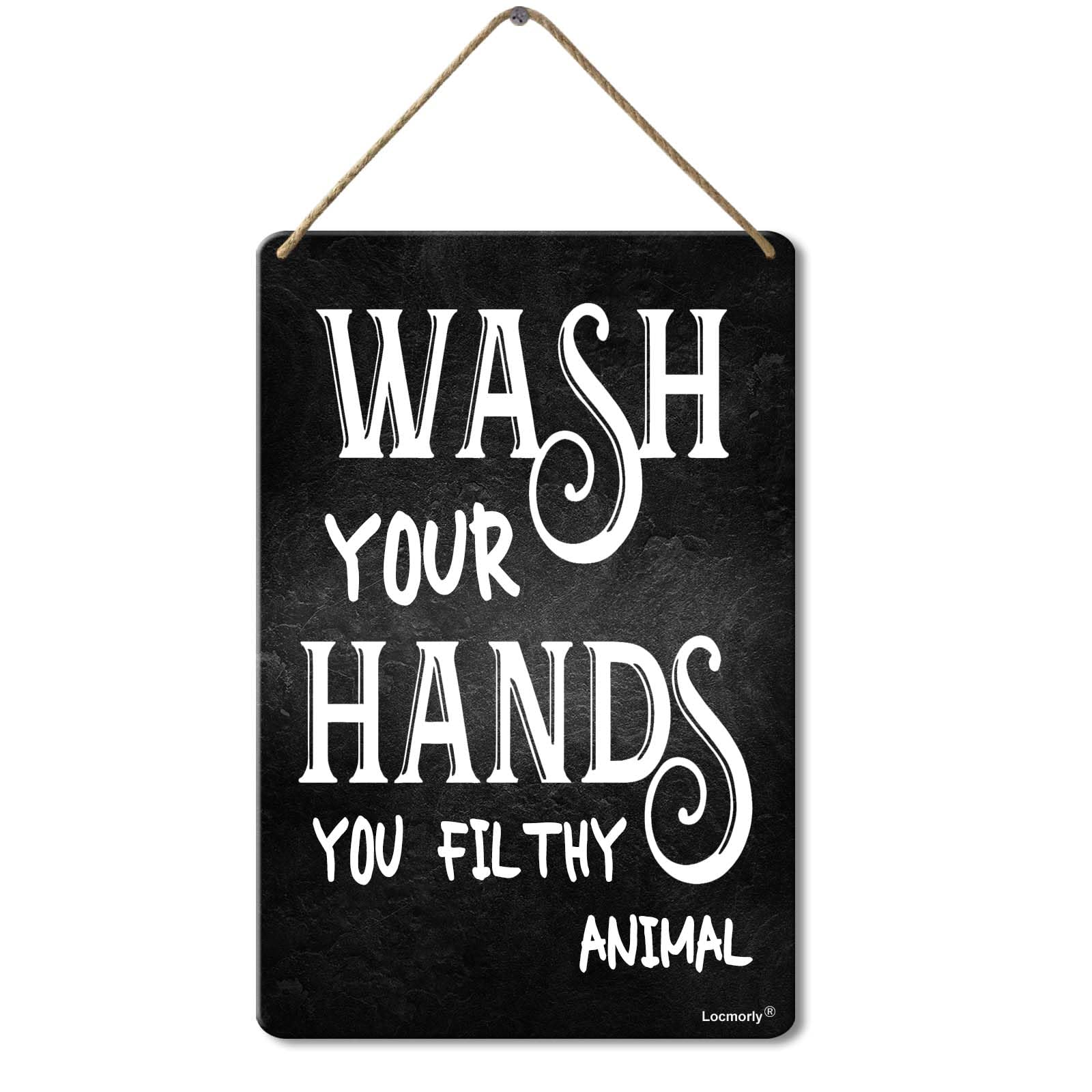 Wash Your Hands Wooden Sign, Funny Bathroom Wall Decor, 8x12 Inch, Wall Bathroom Sign With Quotes