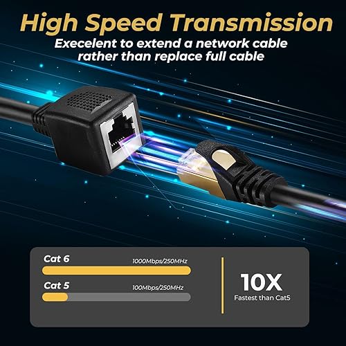 Miniatura 6 de TNP - Extensor de cable Ethernet (10 pies), Cat6, Cat5e, Cat5, RJ45, hembra a macho, acoplador de cableado de red, conector de unión, cable de