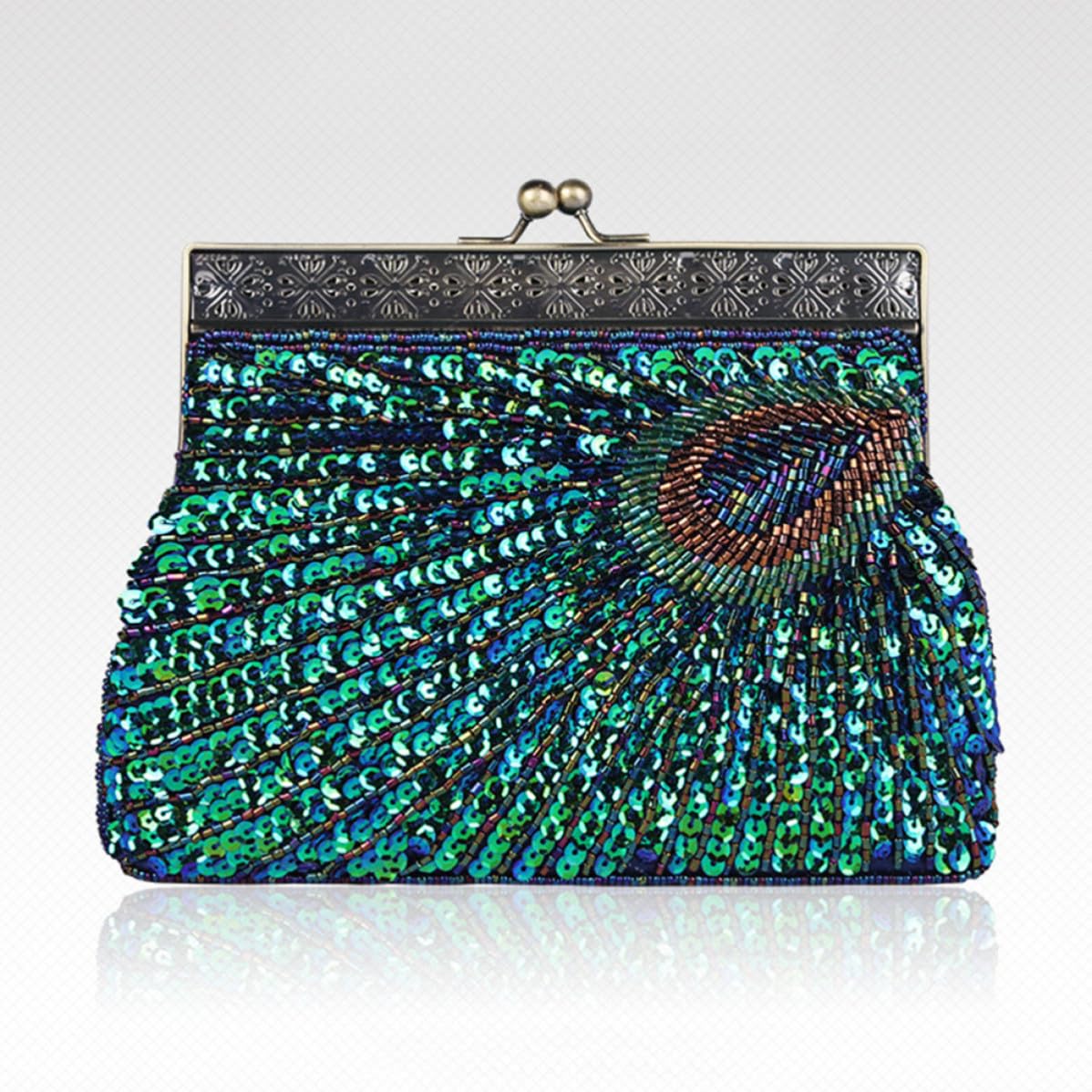 Veemoon Bolso de Mano Tipo Clutch de Noche Retro Lentejuelas Azul