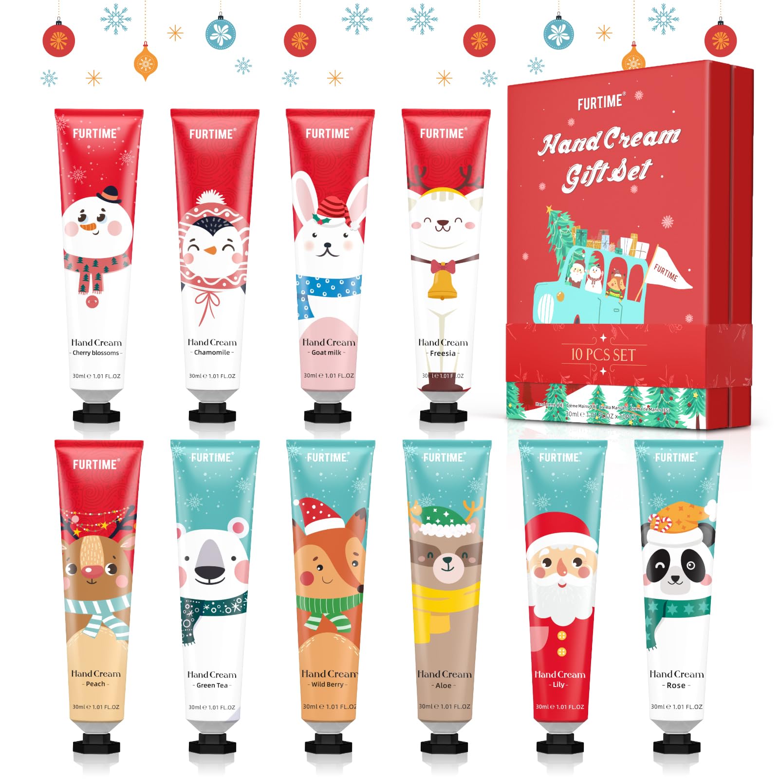 FURTIME Handcreme Mini Set 10er, Weihnachten für Sehr Trockene Hände