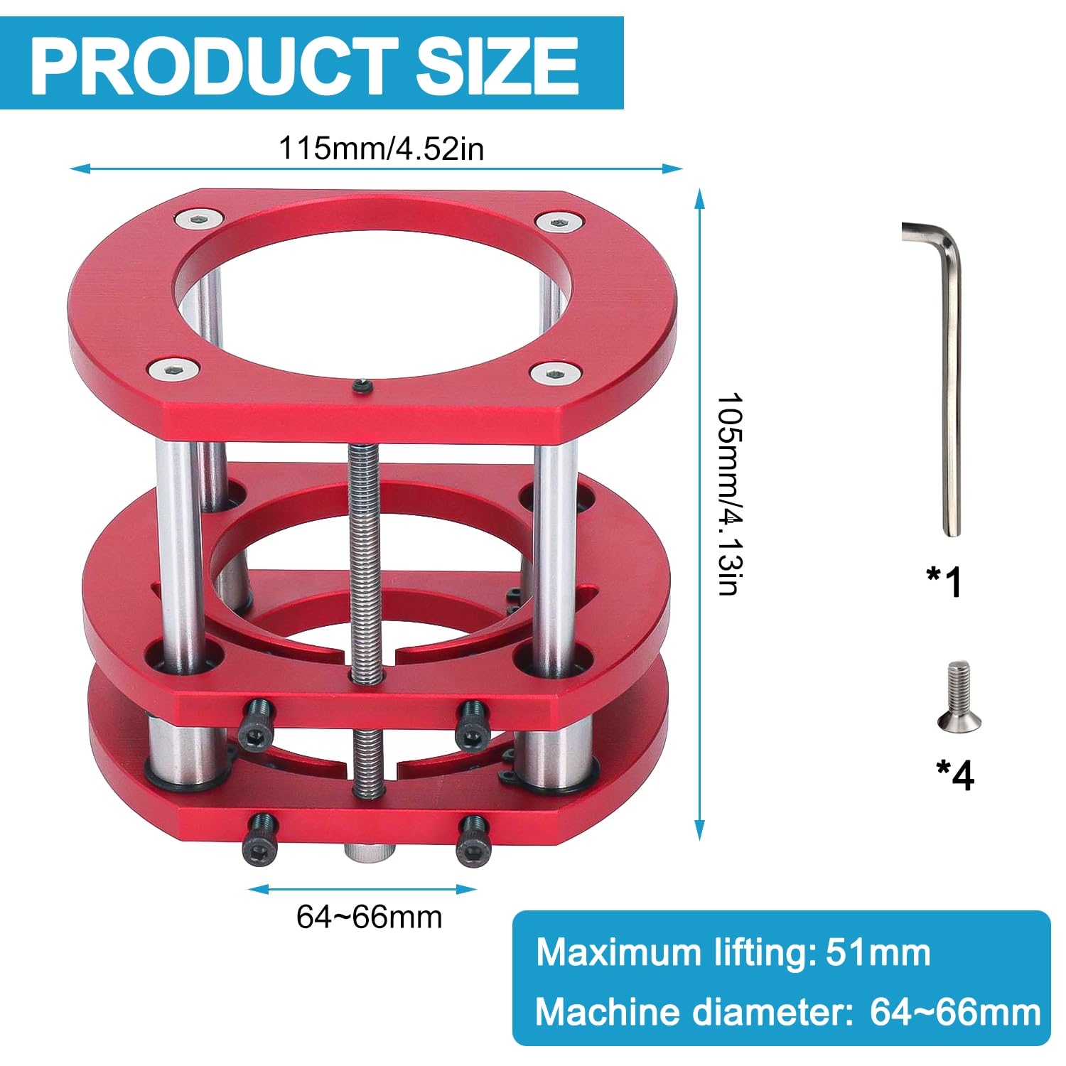 Base di Sollevamento del Router in Metallo Bloccaggio a 4 Ganasce, con Piastra per Fresatrice Legno, Set per Fresatura Banco Fresa, Router Sistema con Piastra Fresatrice da Banco