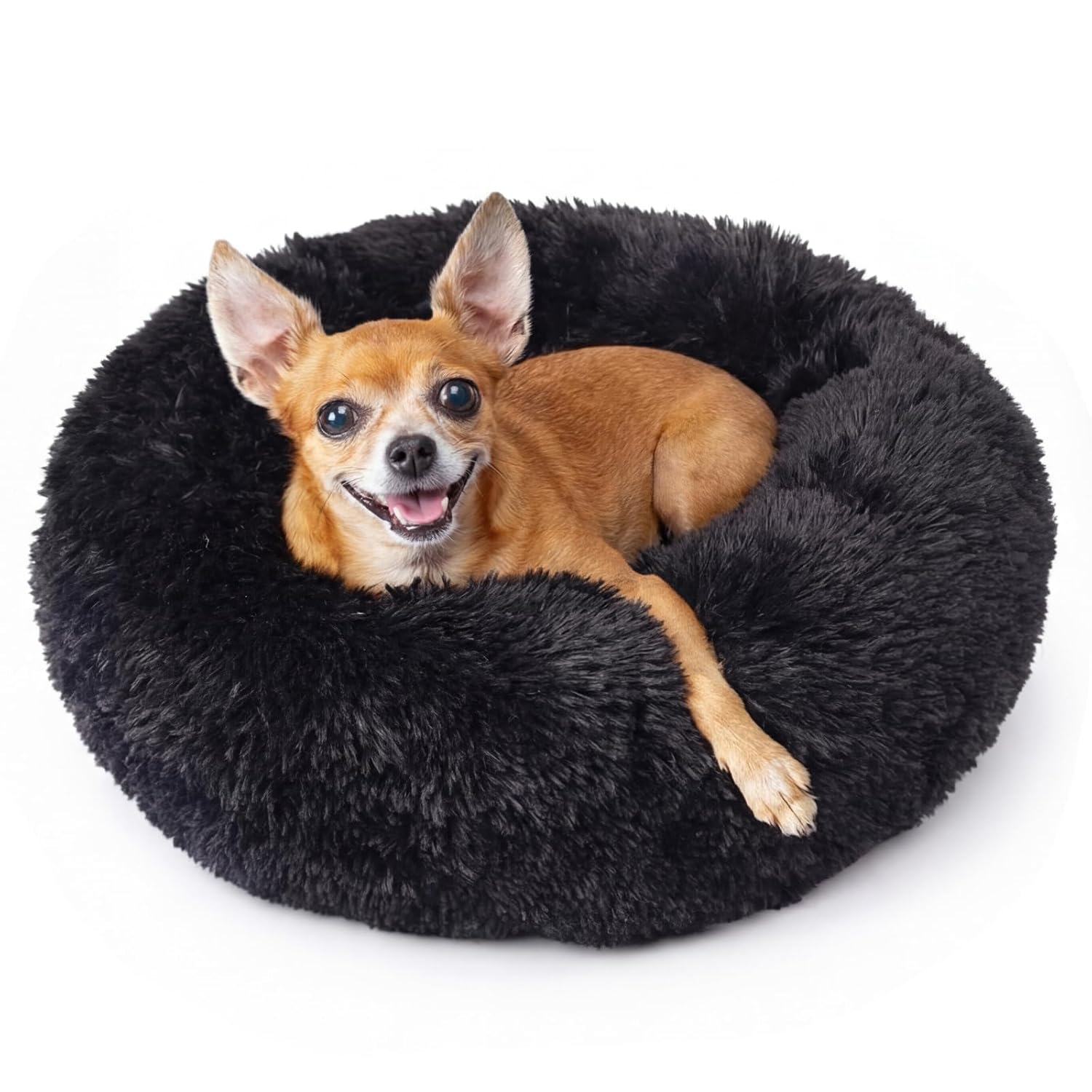 nononfish Puppy Beds for Small Dogs Washable 19" Black Calming and Anxiety Pet Beds Fluffy and Plush Durable Small Dog Bed