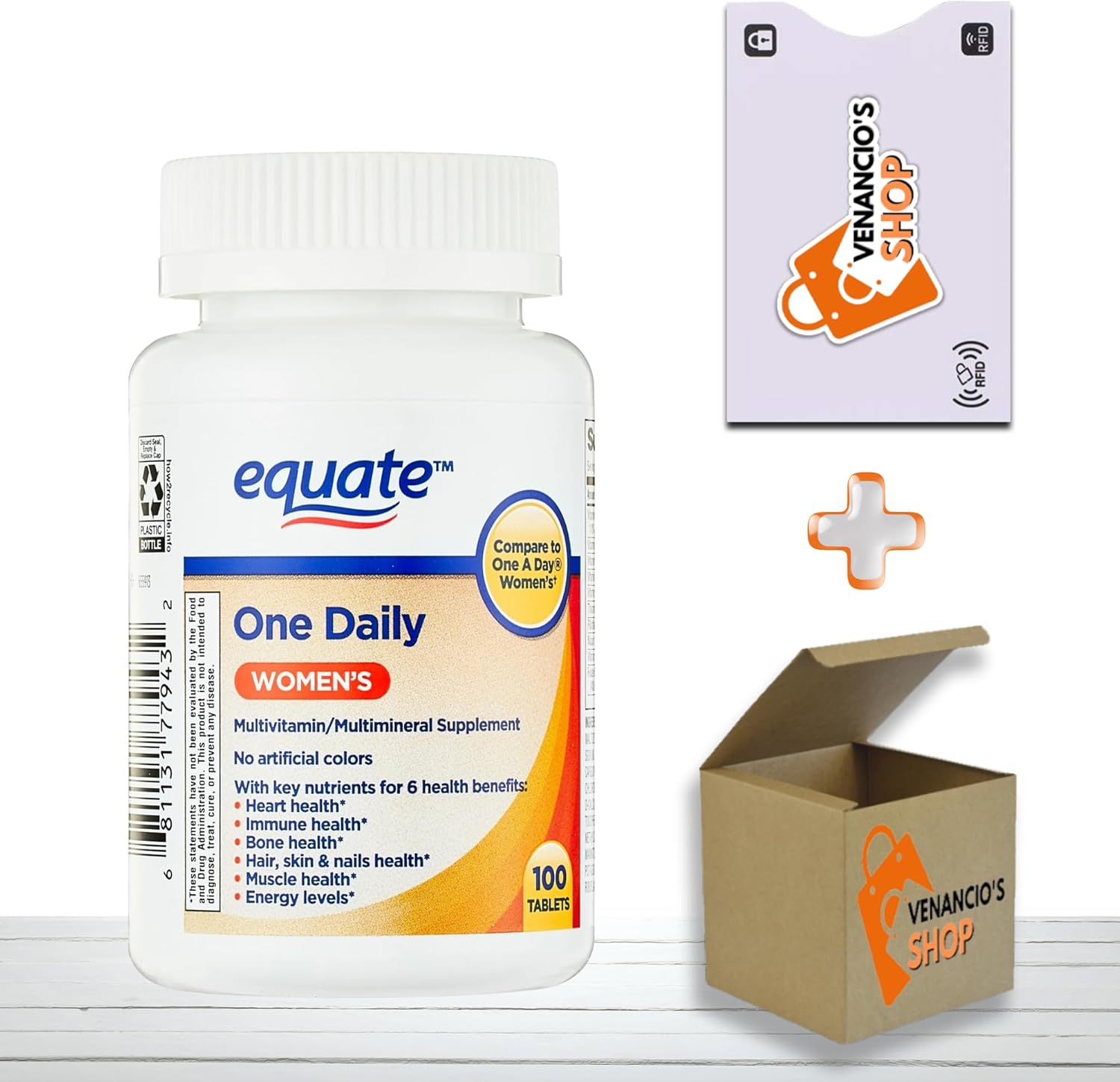 One Daily Women’s Multivitamin • Multimineral Supplement • Energy, Immune & Bone Health Support • 100 Tablets by Equate + Vena’s Sticker (100 Count – Pack of 1)