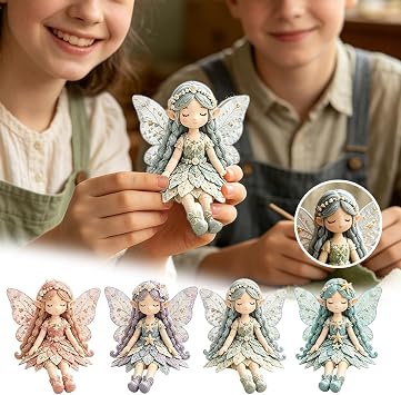 ROTORS Fairy Patchwork DIY Collection,Flower Fairies Patchwork Handmade Sewing Kit, Make 4pcs Winged Elf Cloth Doll for Beginner Crafters Home Decor Unique Gift (D1)