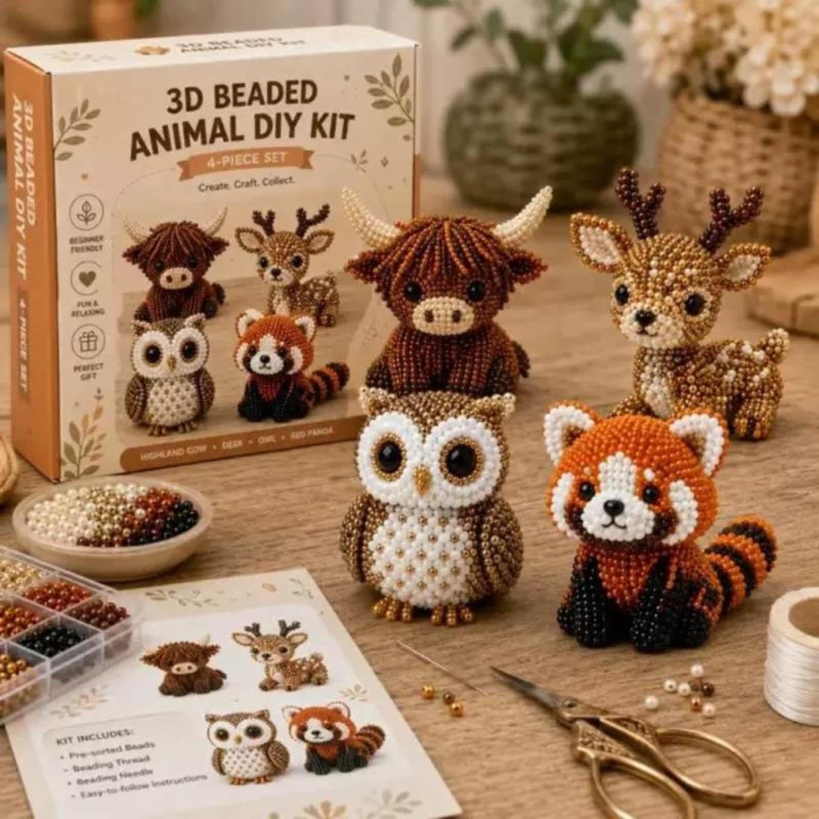 Vbryuaw Style-04 3D Beaded Animal Kit For Adults, Tiny 3D Beaded Animals Beading Embroidery Kits For Diy Crafting And Stress Relief, Animal Themed Beadwork Kits For Beginners & Craft Enthusiasts With Instructions